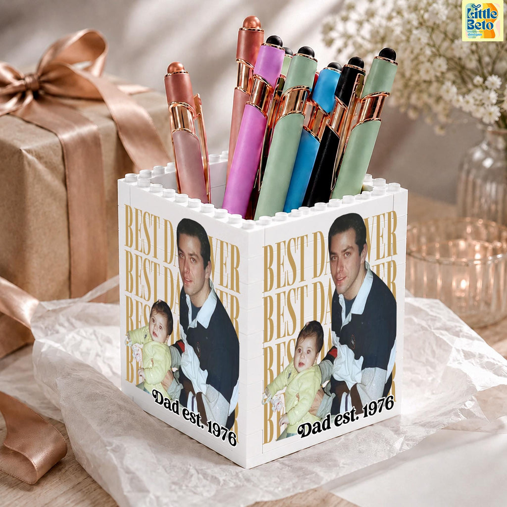Personalized Photo Building Block Pen Holder Gift for Dad HN590 - Building Blocks diff design fix GradoCreations