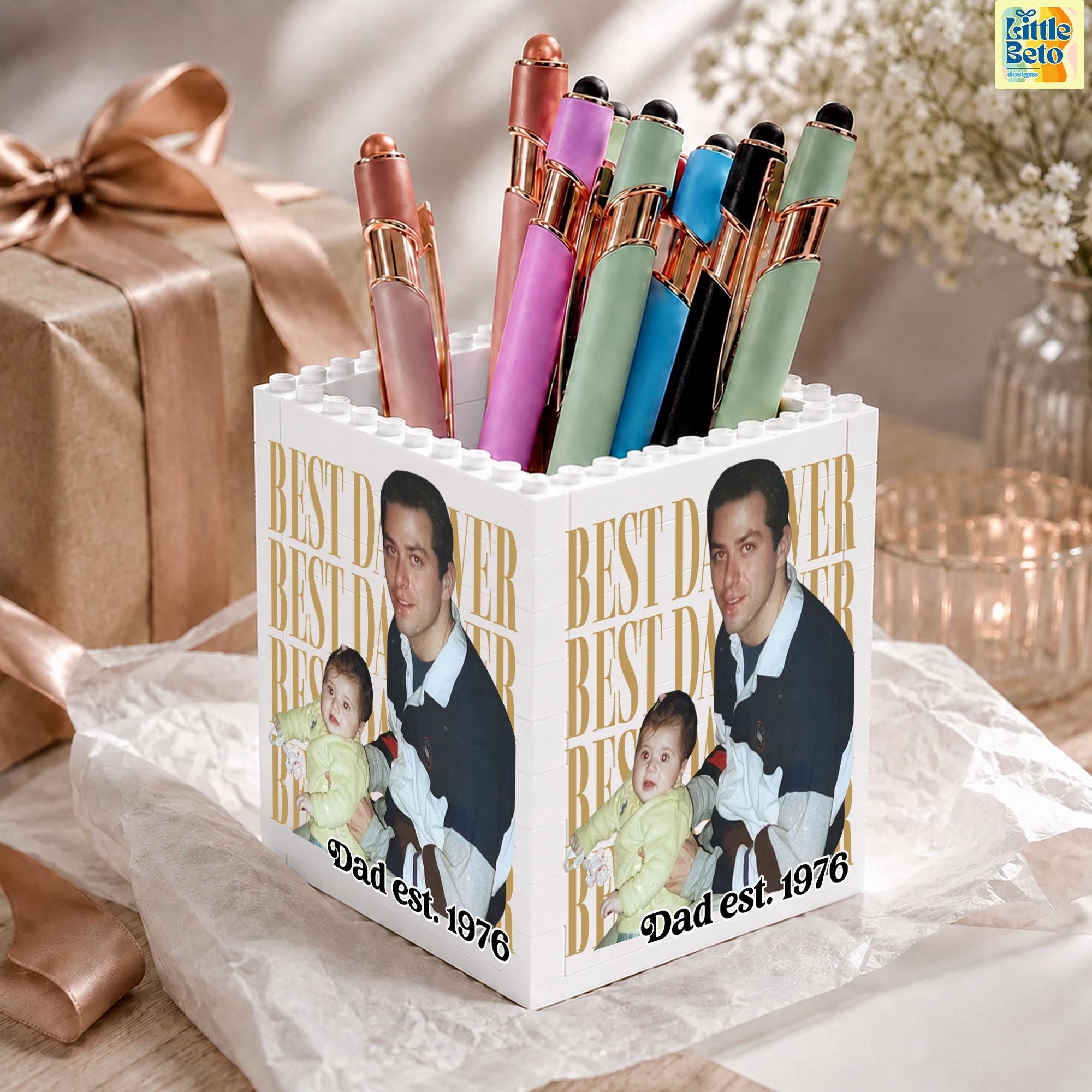 Personalized Photo Building Block Pen Holder Gift for Dad HN590 - Building Blocks diff design fix GradoCreations