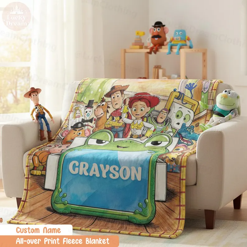 Personalized Fleece Blanket Custom Name for Kids Movie Fans