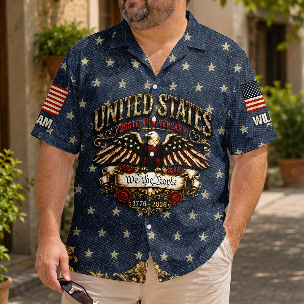 Custom Name Hawaiian Shirt Patriotic Eagle USA 250th Gift HN590 - AOP Hawai Shirt GradoCreations