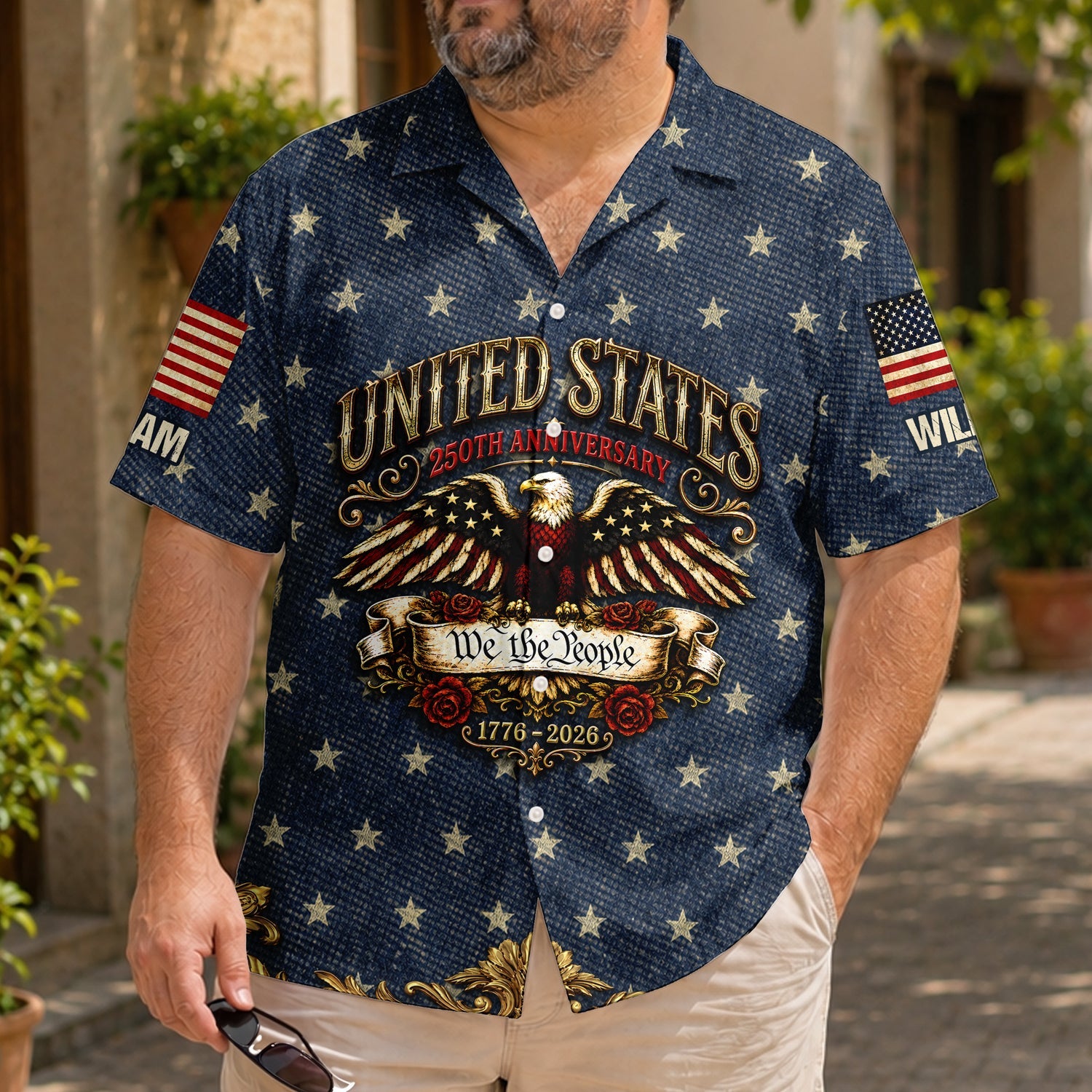 Custom Name Hawaiian Shirt Patriotic Eagle USA 250th Gift HN590 - AOP Hawai Shirt GradoCreations