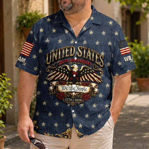 Custom Name Hawaiian Shirt Patriotic Eagle USA 250th Gift HN590 - AOP Hawai Shirt GradoCreations