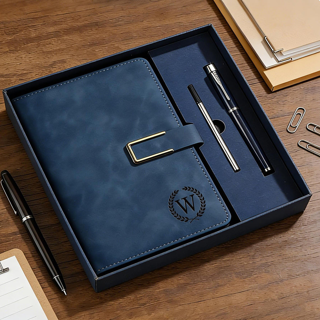 Personalized Engraved Leather Notebook Set with Pen Gift for Dad HN590 - Engraved Leather Notebook FIX GradoCreations