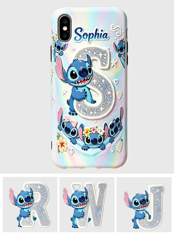 Personalized Cute Blue Alien Phone Case Custom Name Gift for Her