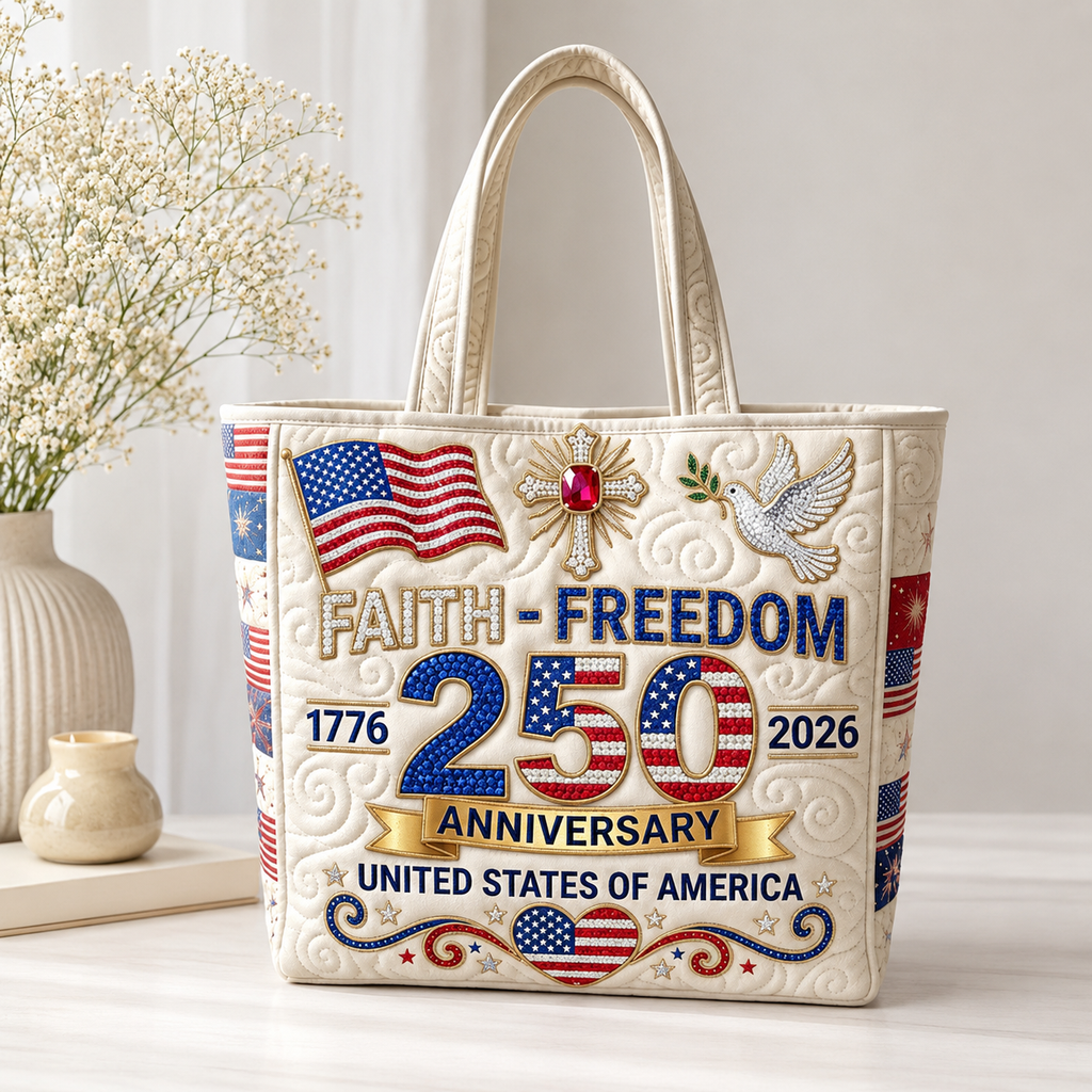 Personalized Patriotic Quilted Tote Bag USA Flag Heart Gift for Her