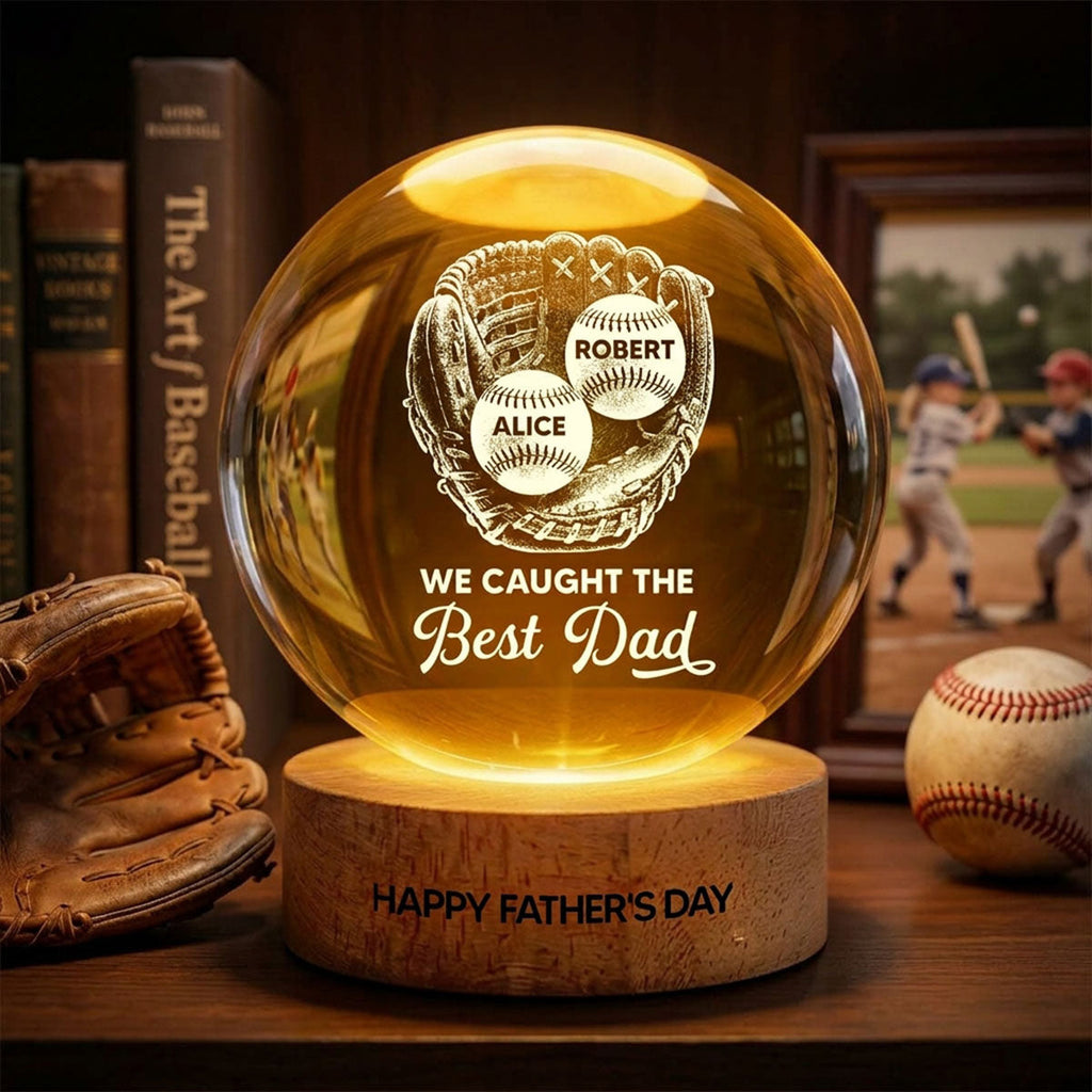 Personalized Crystal Globe Lamp Gift for Dad - Baseball Lovers