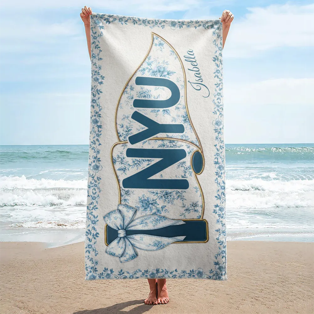 Personalized Chinoiserie Beach Towel Custom Name Gift for Graduates