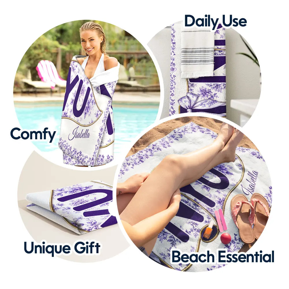 Personalized Chinoiserie Beach Towel Custom Name Gift for Graduates