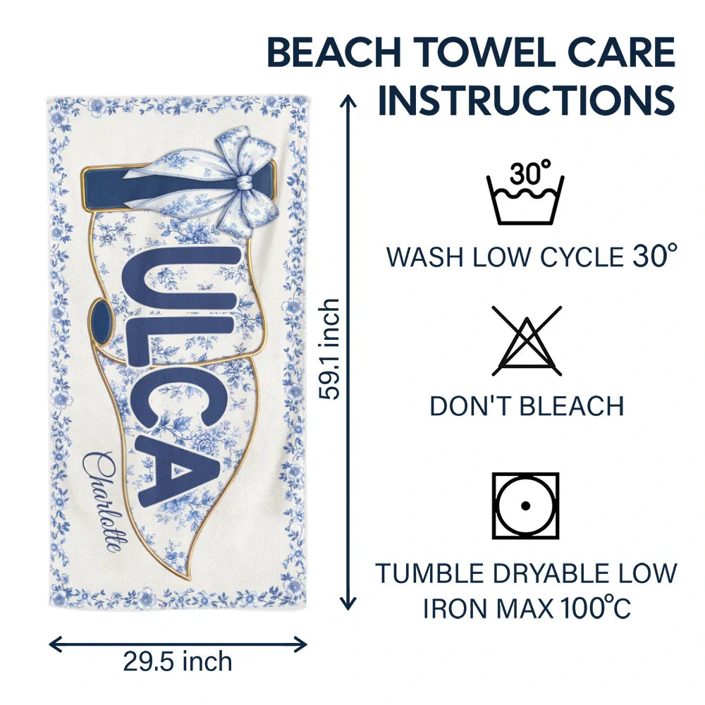 Personalized Chinoiserie Beach Towel Custom Name Gift for Graduates