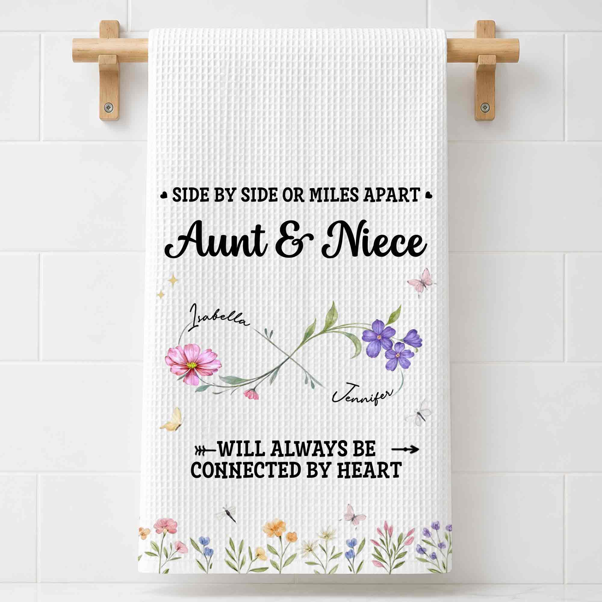 Personalized Kitchen Towel Custom Aunt & Niece Birth Month Flowers Gift Kitchen Towel GradoCreations