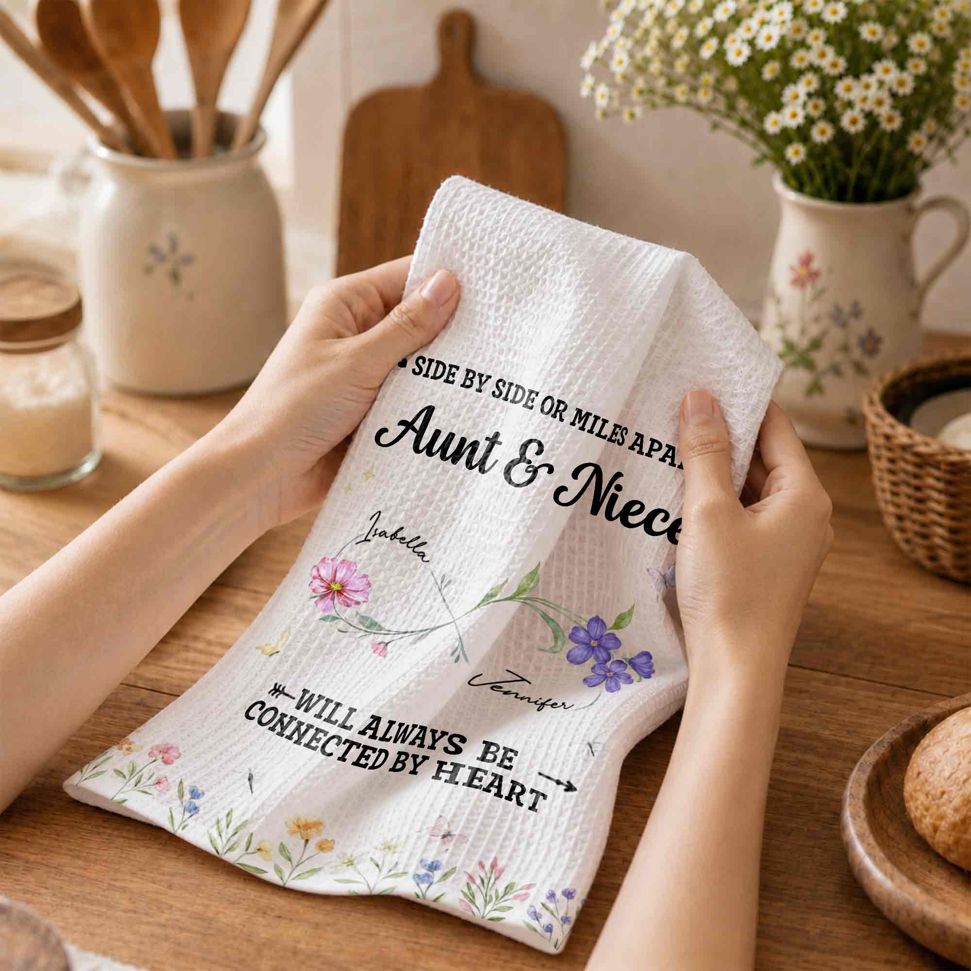 Personalized Kitchen Towel Custom Aunt & Niece Birth Month Flowers Gift Kitchen Towel GradoCreations