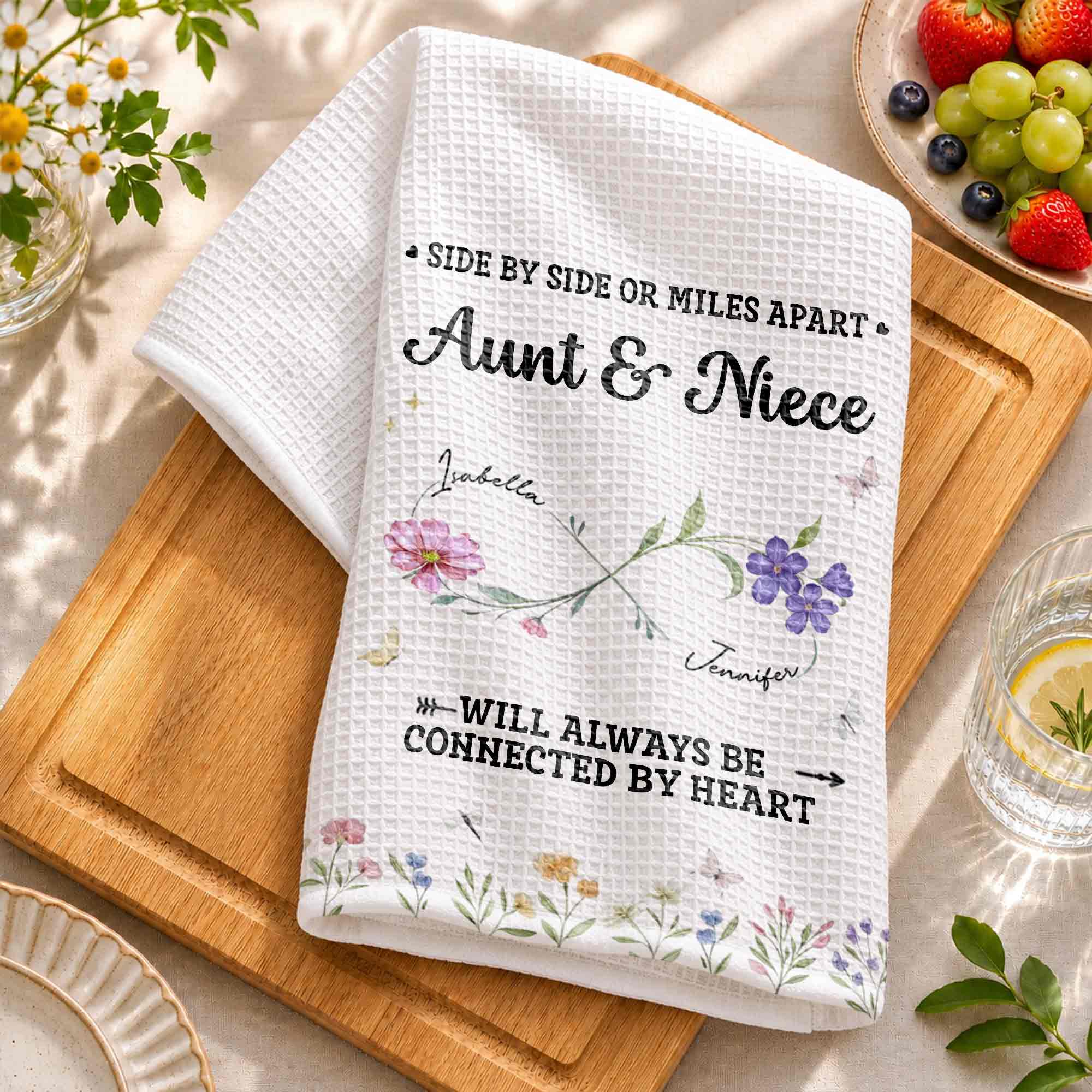 Personalized Kitchen Towel Custom Aunt & Niece Birth Month Flowers Gift Kitchen Towel GradoCreations