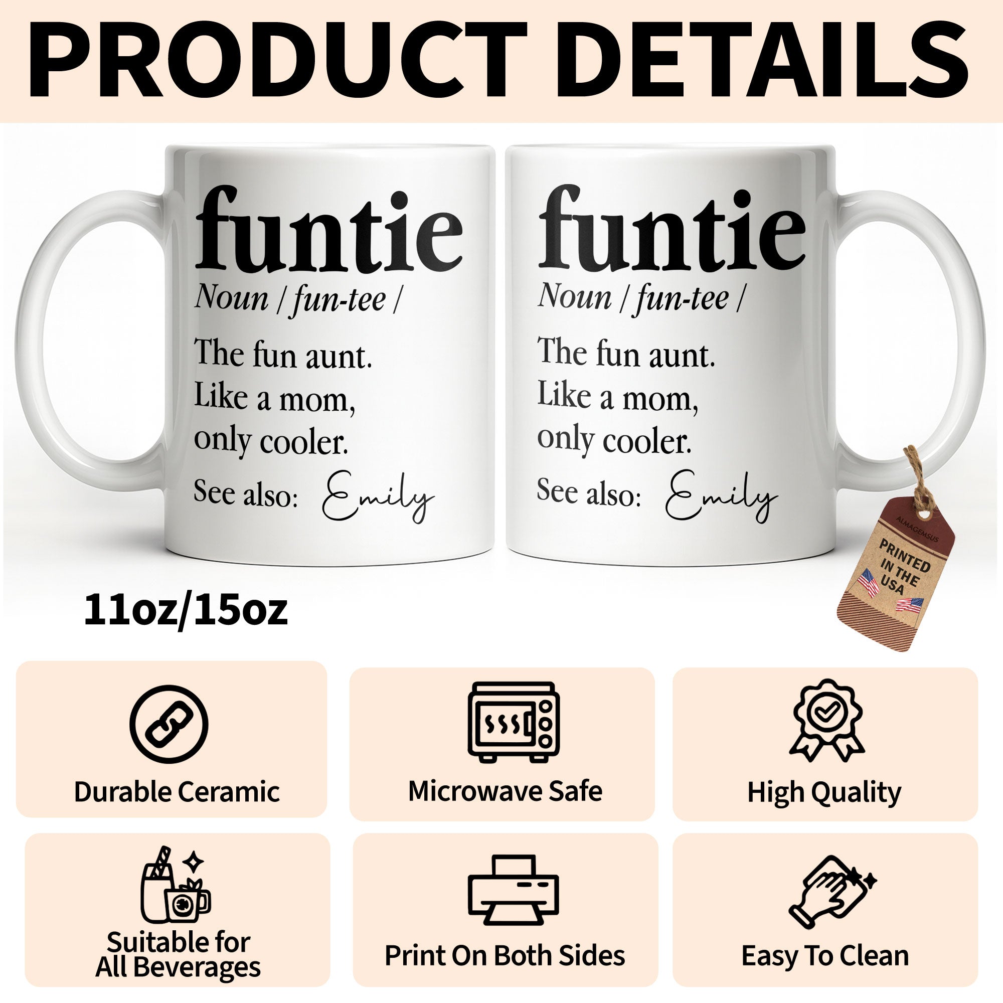 Personalized Edge-to-Edge Coffee Mug Custom Name Gift for Aunt Edge-to-edge Mug GradoCreations