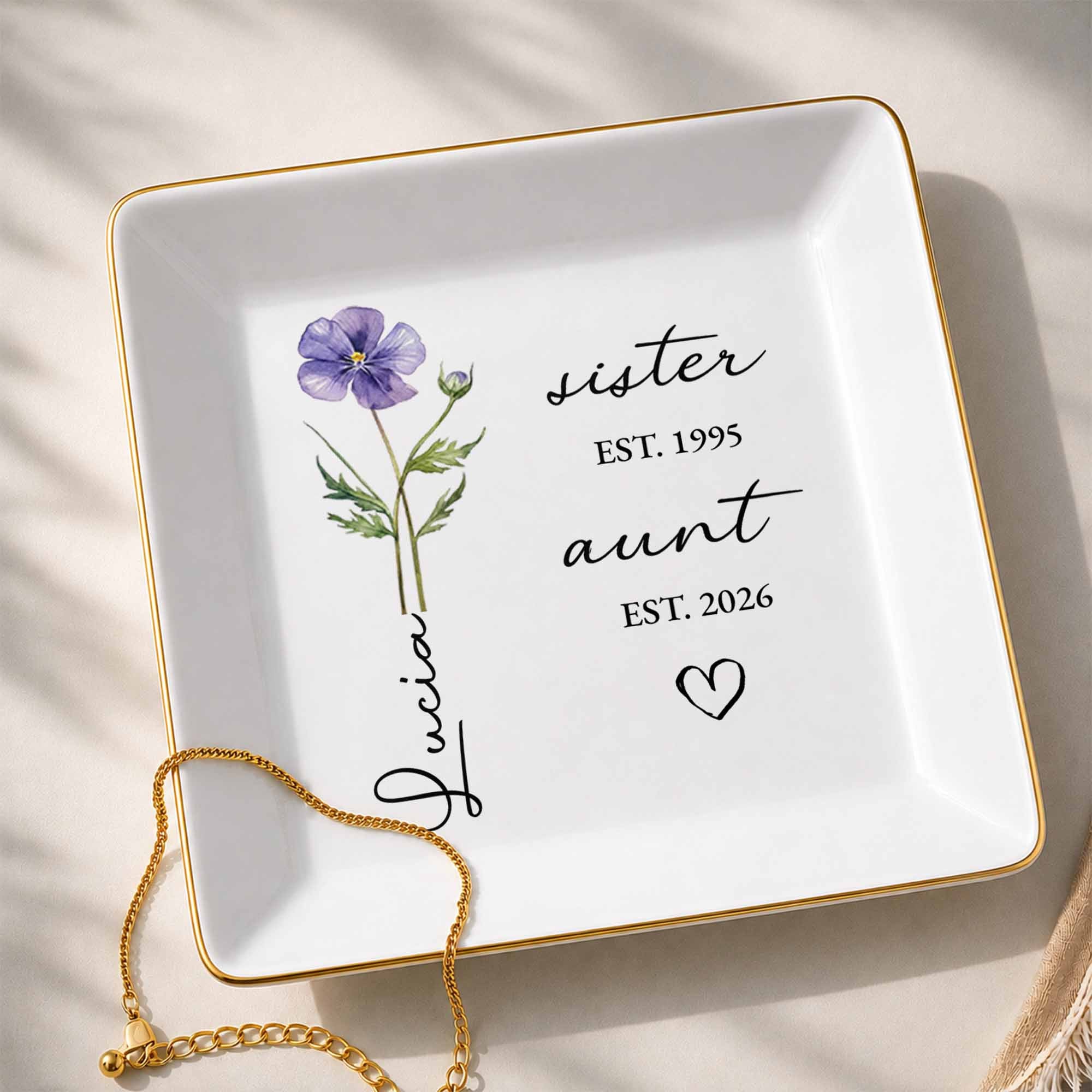 Personalized Flower Jewelry Dish Custom Name Gift for Aunt Jewelry Dish GradoCreations