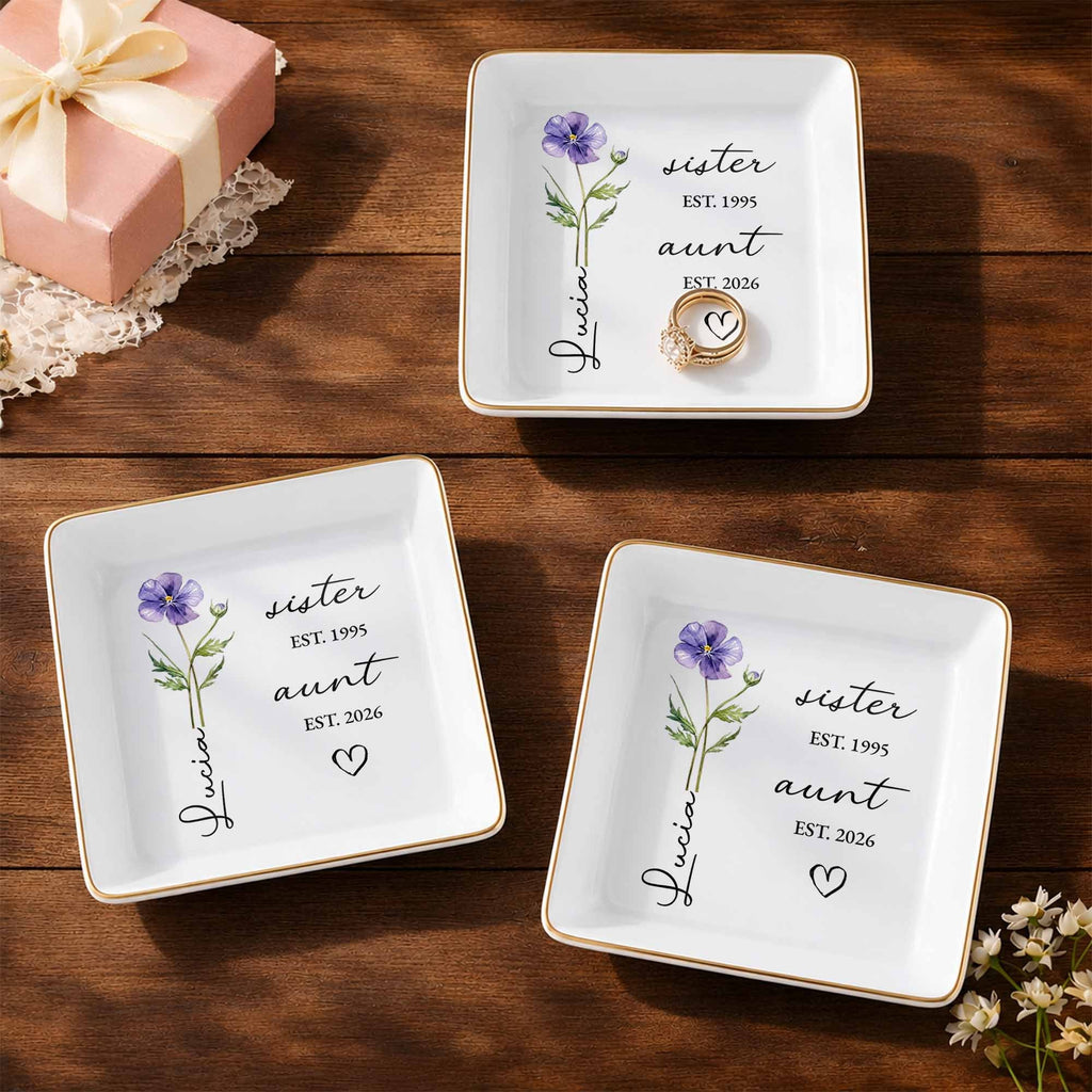 Personalized Flower Jewelry Dish Custom Name Gift for Aunt Jewelry Dish GradoCreations