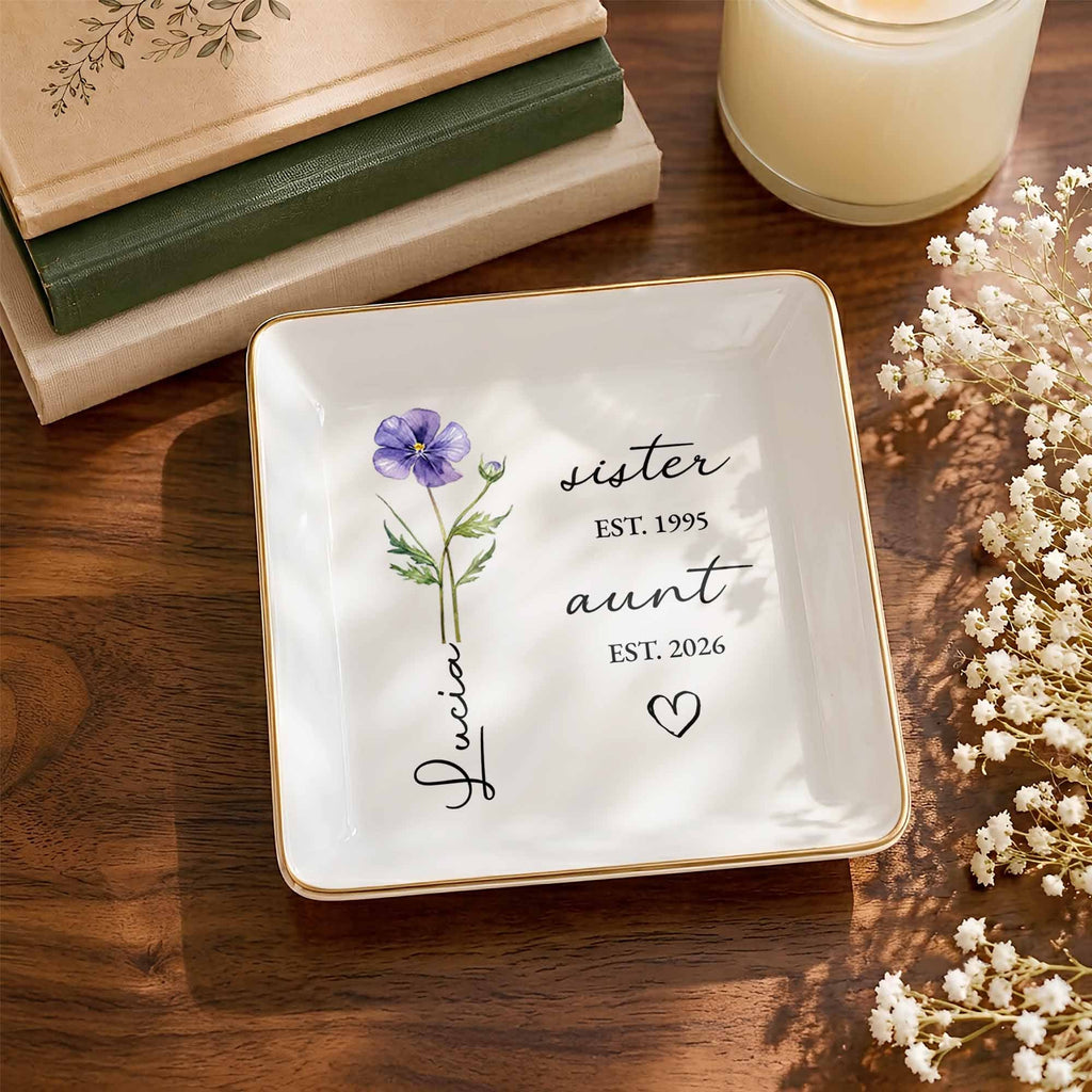 Personalized Flower Jewelry Dish Custom Name Gift for Aunt Jewelry Dish GradoCreations