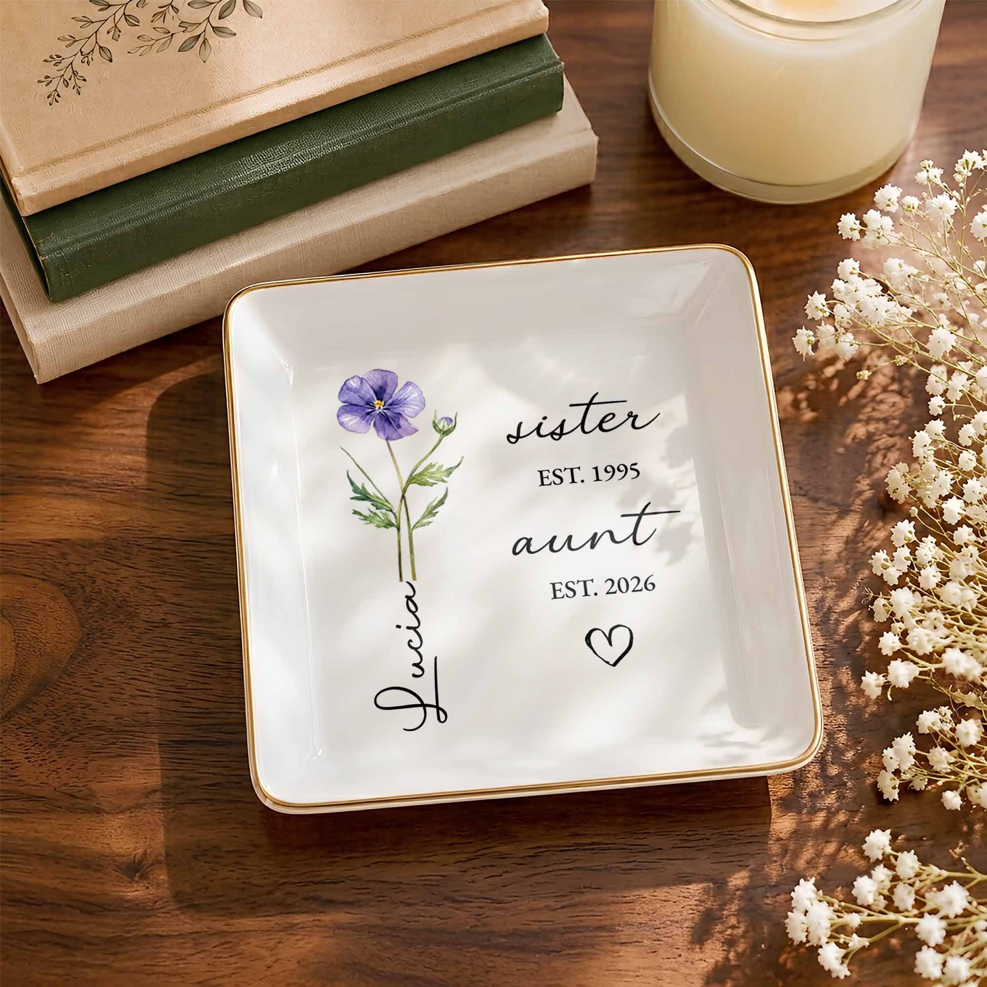 Personalized Flower Jewelry Dish Custom Name Gift for Aunt Jewelry Dish GradoCreations