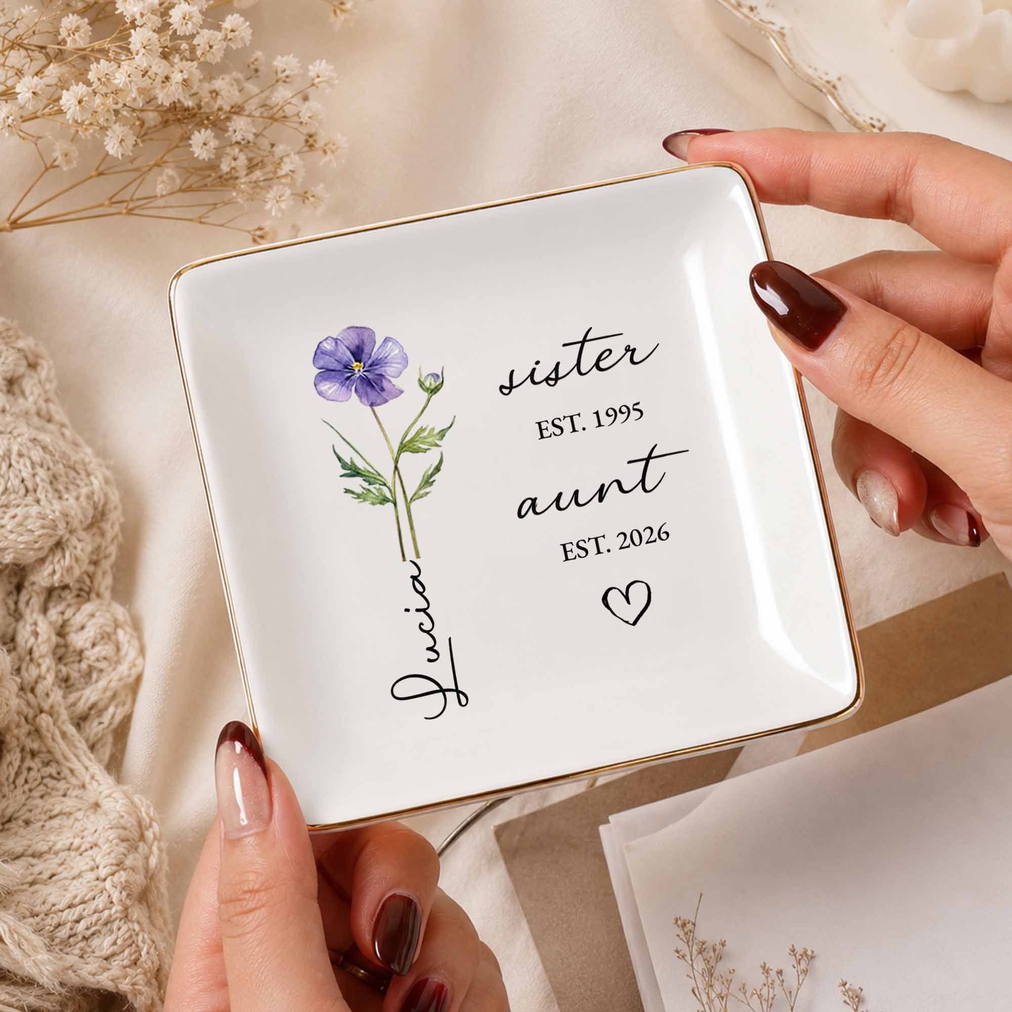 Personalized Flower Jewelry Dish Custom Name Gift for Aunt Jewelry Dish GradoCreations