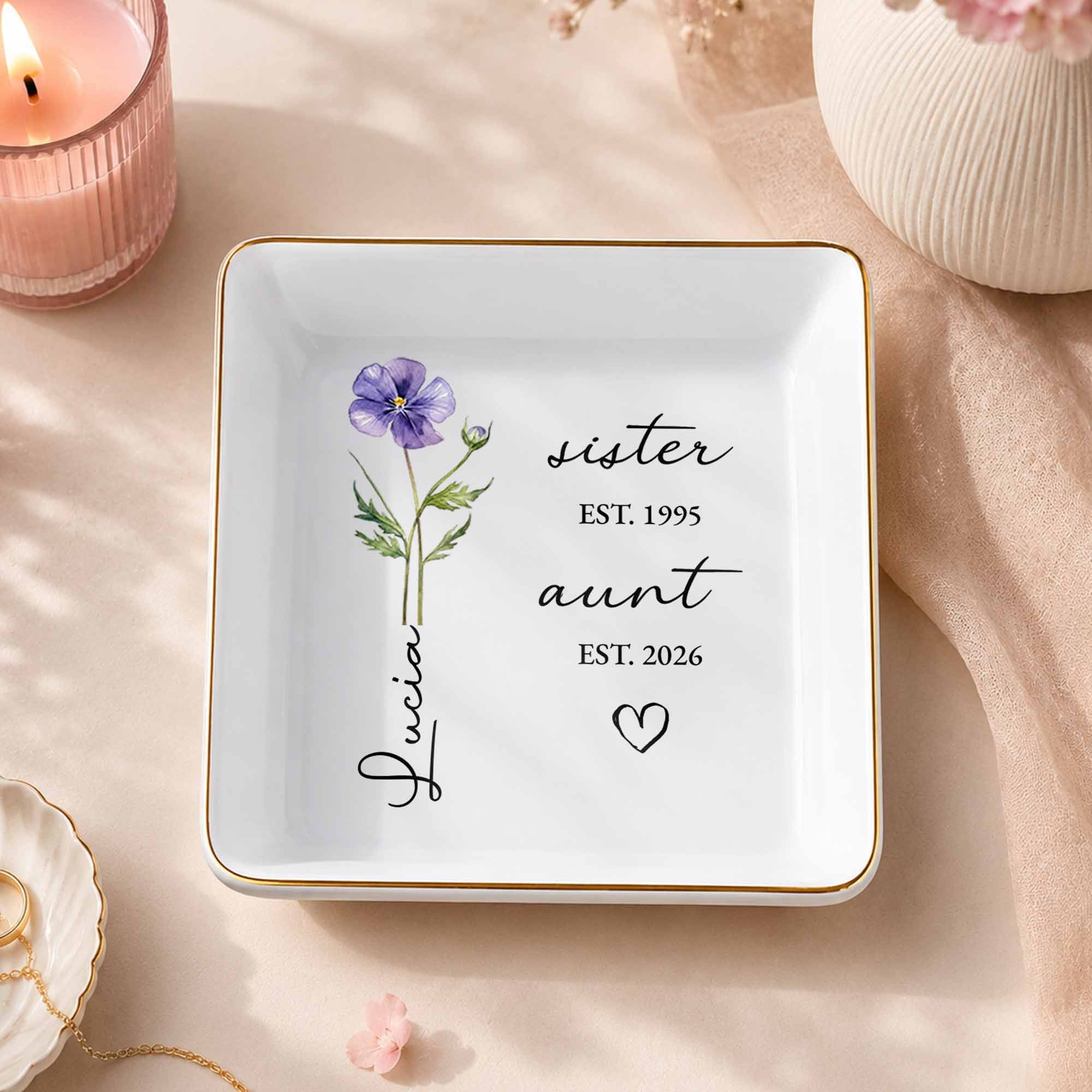 Personalized Flower Jewelry Dish Custom Name Gift for Aunt Jewelry Dish GradoCreations
