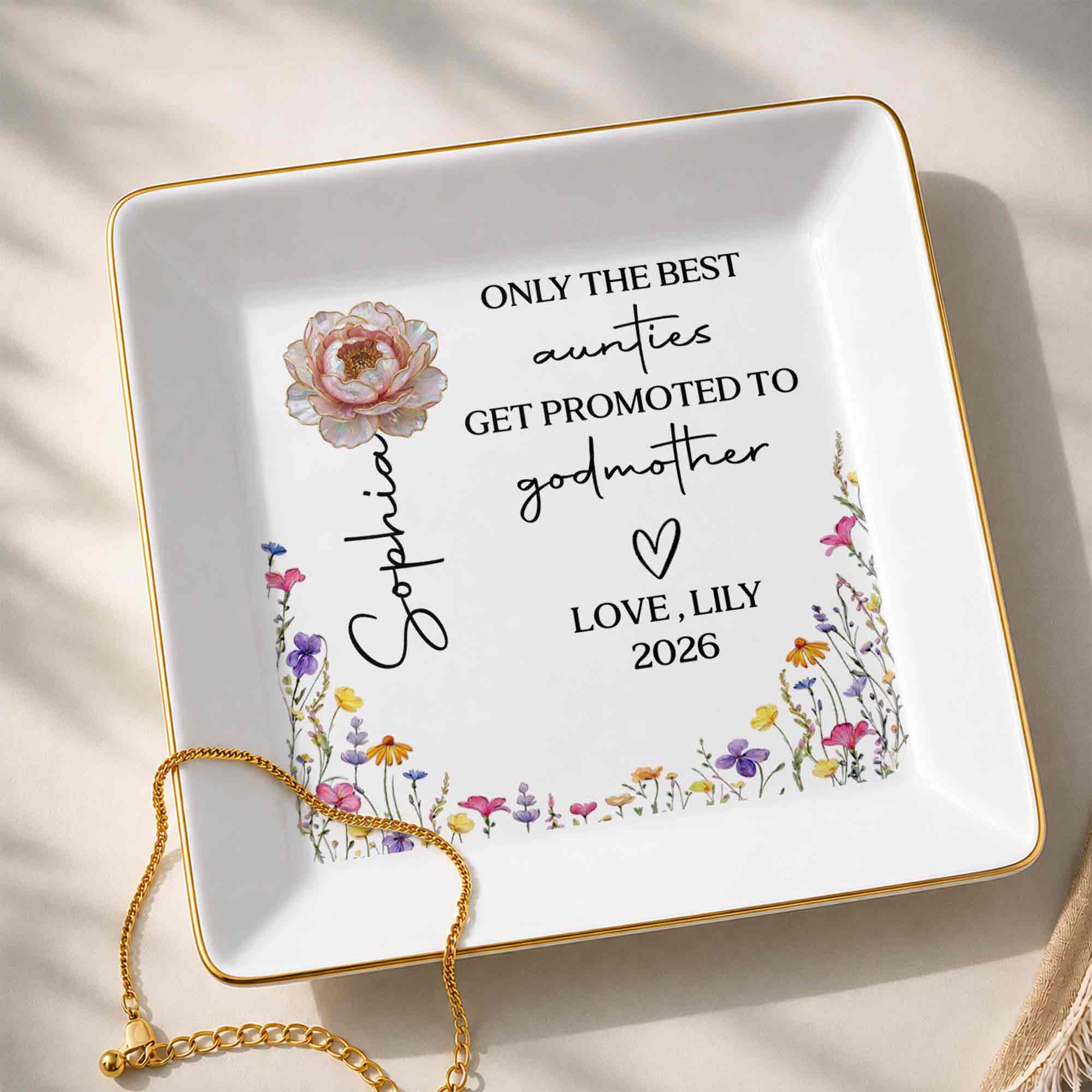 Personalized Ceramic Jewelry Dish Best Aunt Gift for Godmother Jewelry Dish GradoCreations