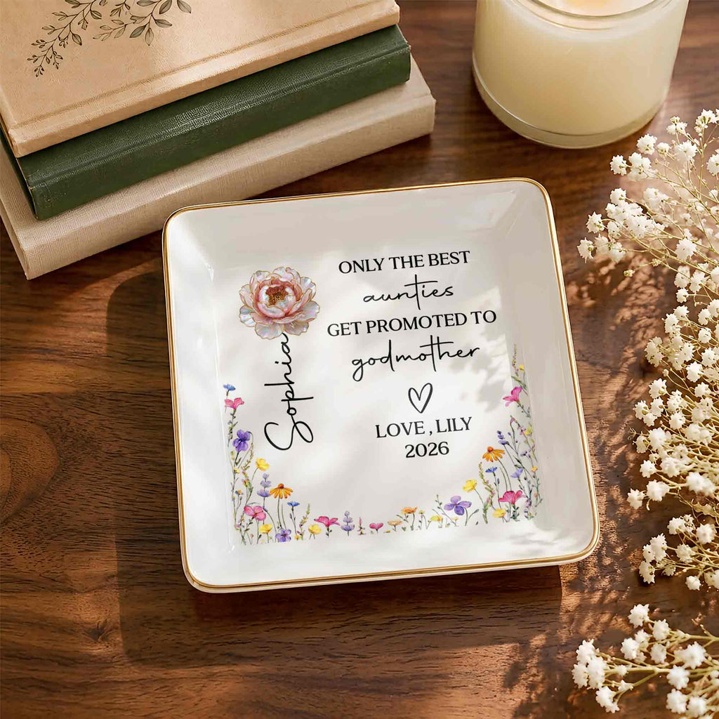 Personalized Ceramic Jewelry Dish Best Aunt Gift for Godmother Jewelry Dish GradoCreations