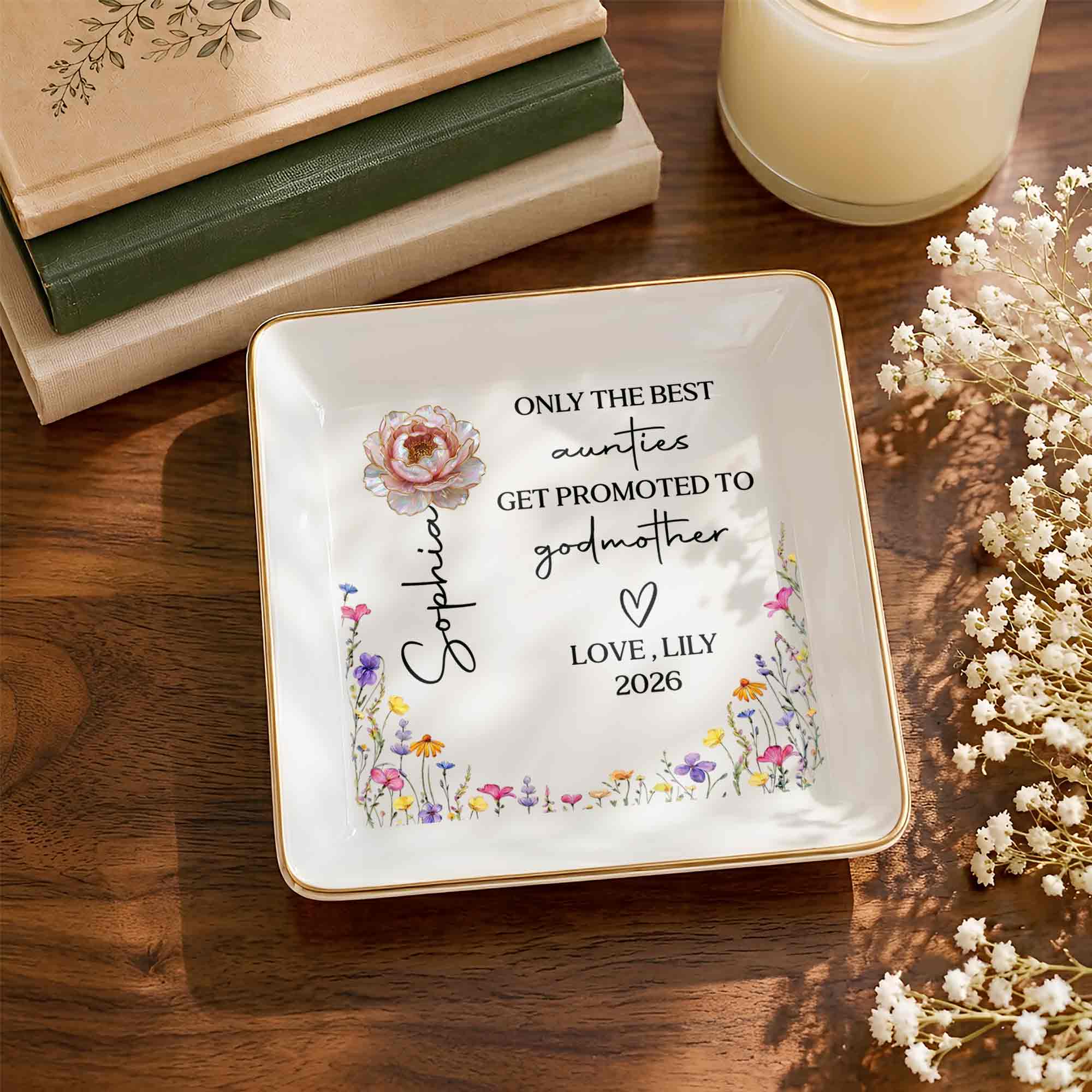 Personalized Ceramic Jewelry Dish Best Aunt Gift for Godmother Jewelry Dish GradoCreations