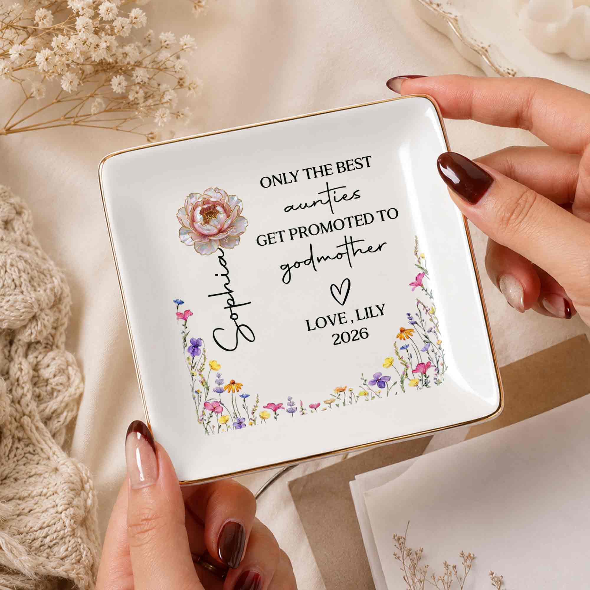 Personalized Ceramic Jewelry Dish Best Aunt Gift for Godmother Jewelry Dish GradoCreations