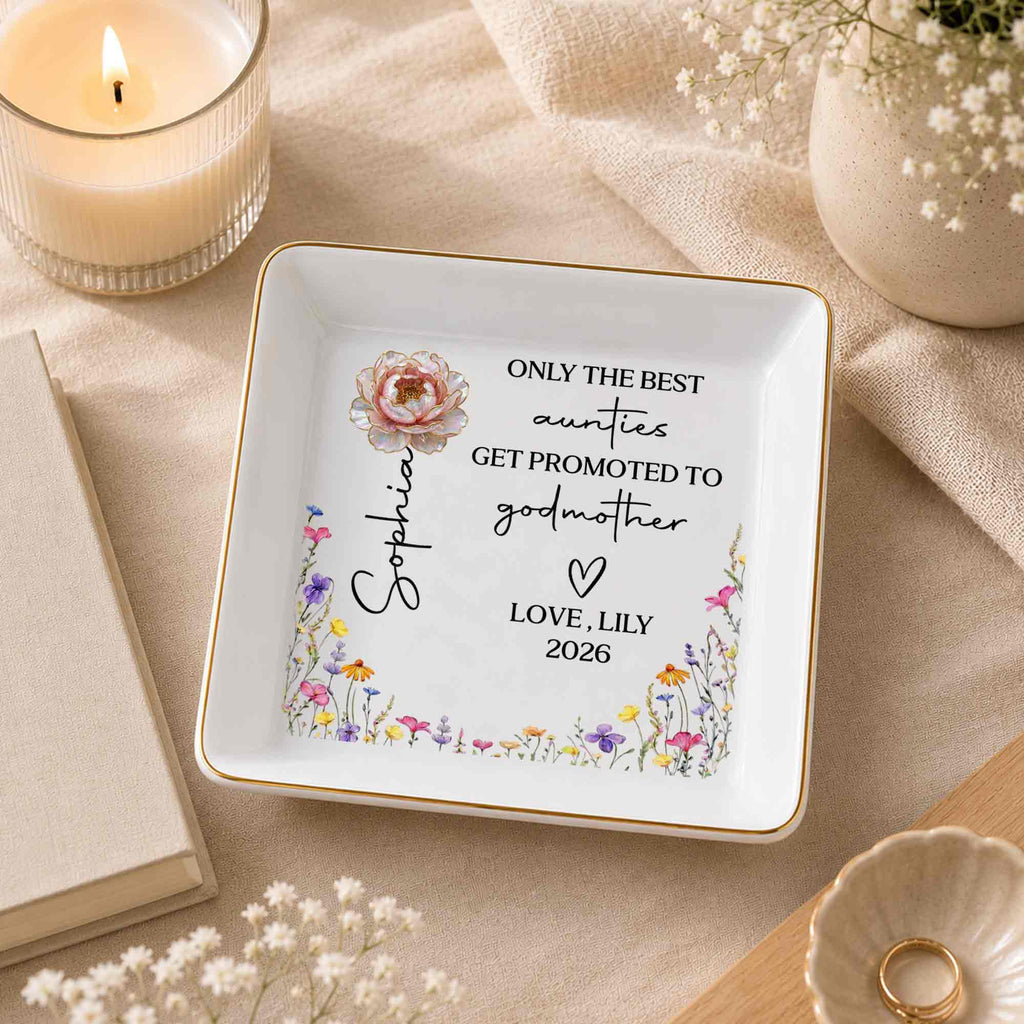 Personalized Ceramic Jewelry Dish Best Aunt Gift for Godmother Jewelry Dish GradoCreations