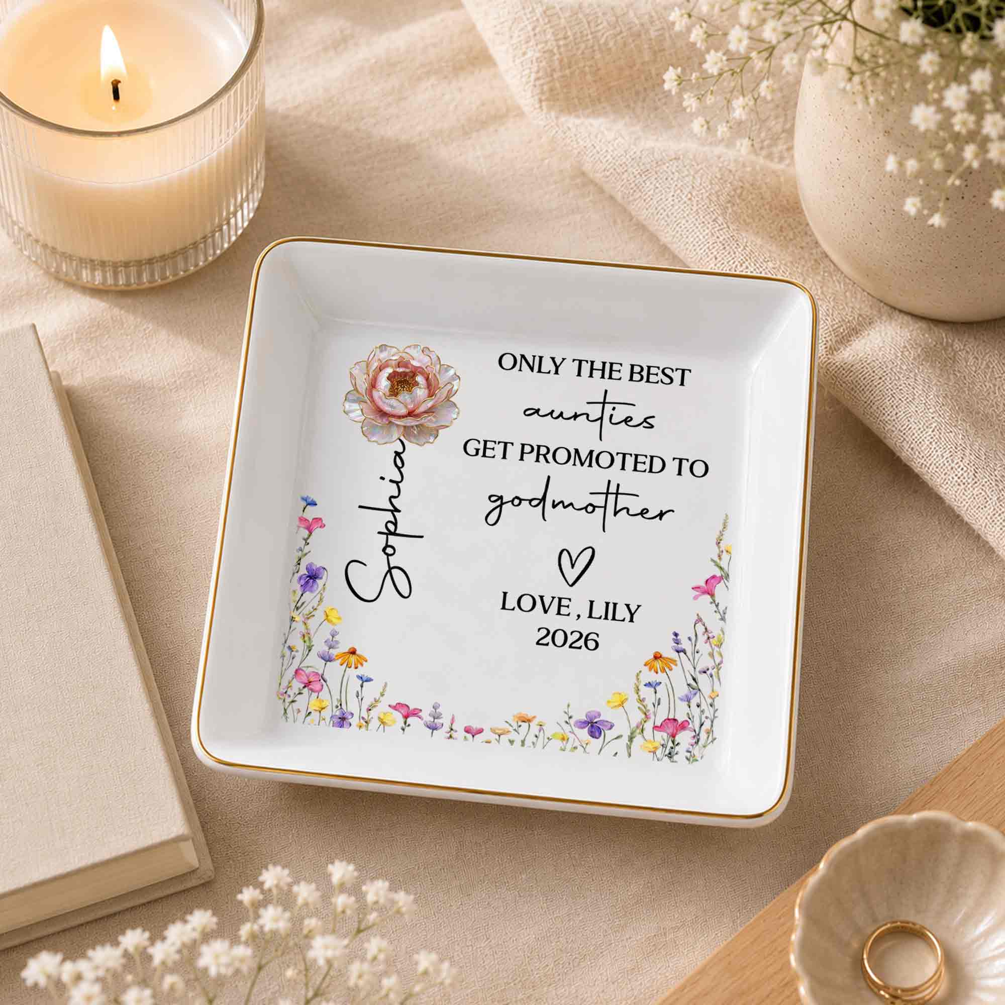 Personalized Ceramic Jewelry Dish Best Aunt Gift for Godmother Jewelry Dish GradoCreations