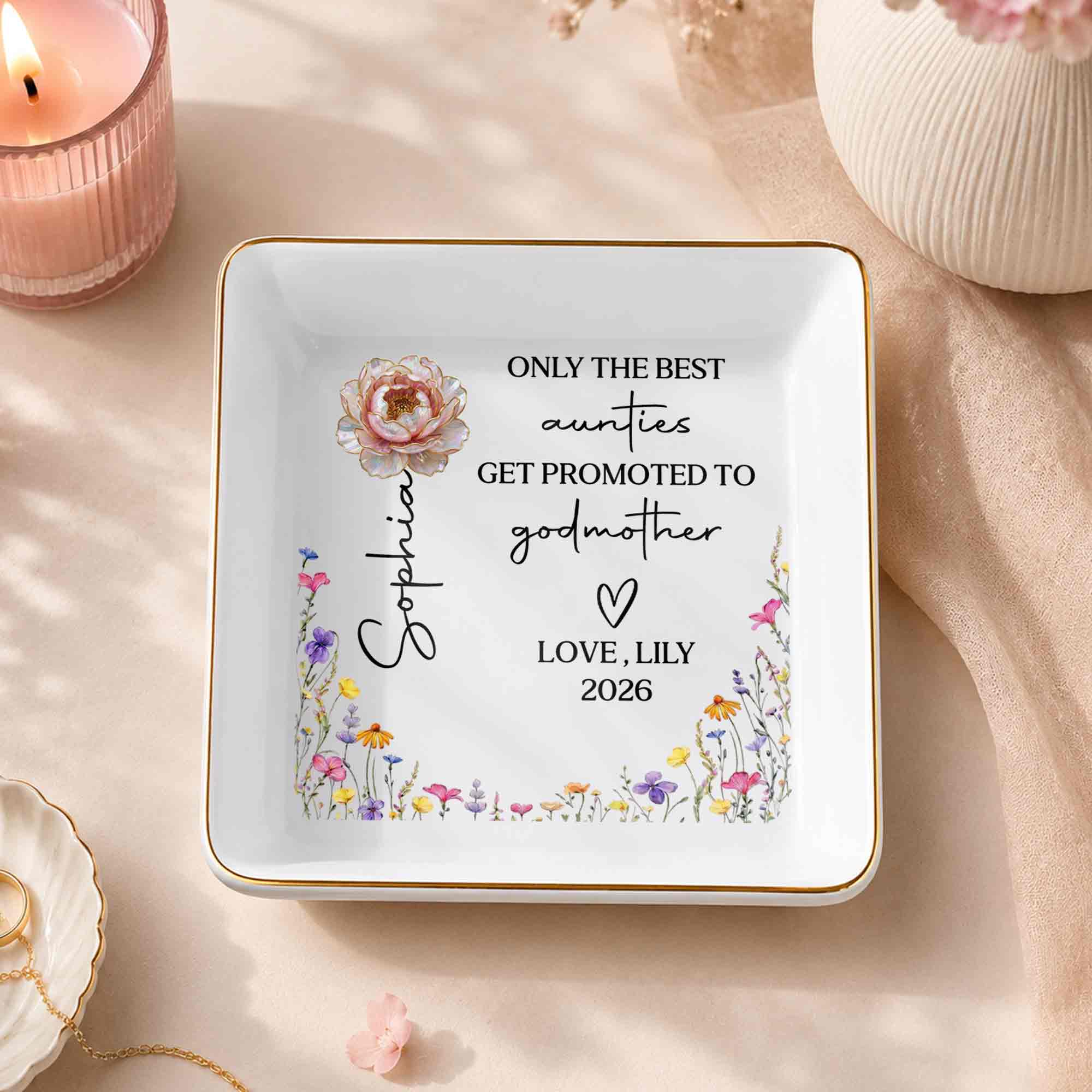Personalized Ceramic Jewelry Dish Best Aunt Gift for Godmother Jewelry Dish GradoCreations