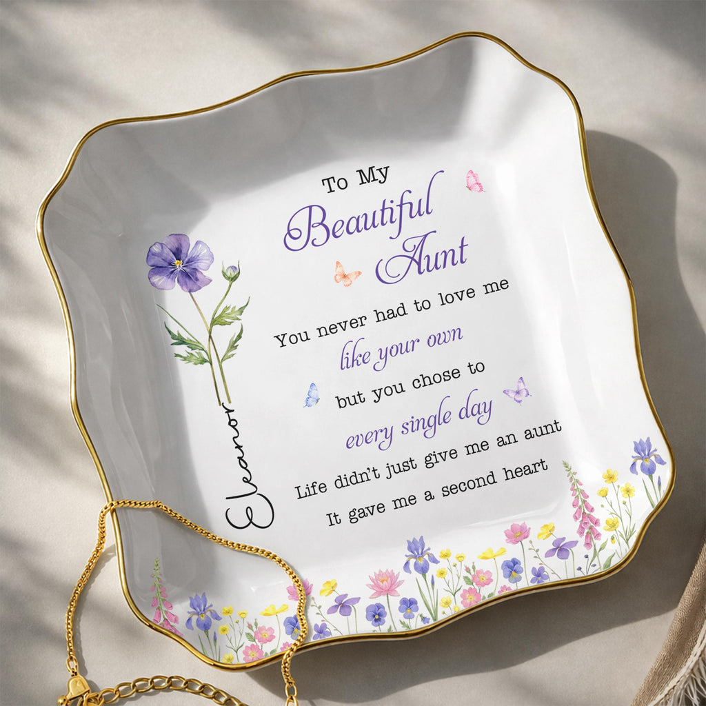 Personalized Lace Jewelry Dish Custom Aunt Gift for Birthday Lace Square Jewelry Dish GradoCreations