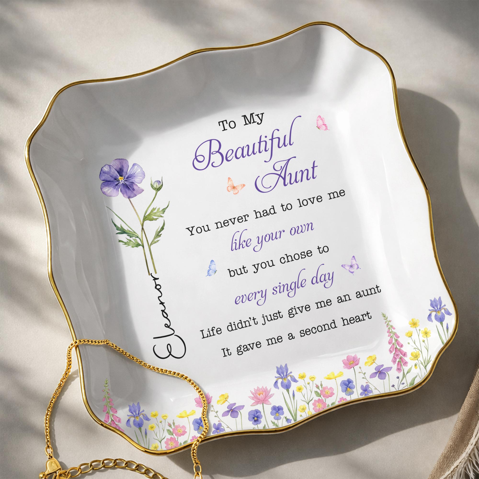 Personalized Lace Jewelry Dish Custom Aunt Gift for Birthday Lace Square Jewelry Dish GradoCreations