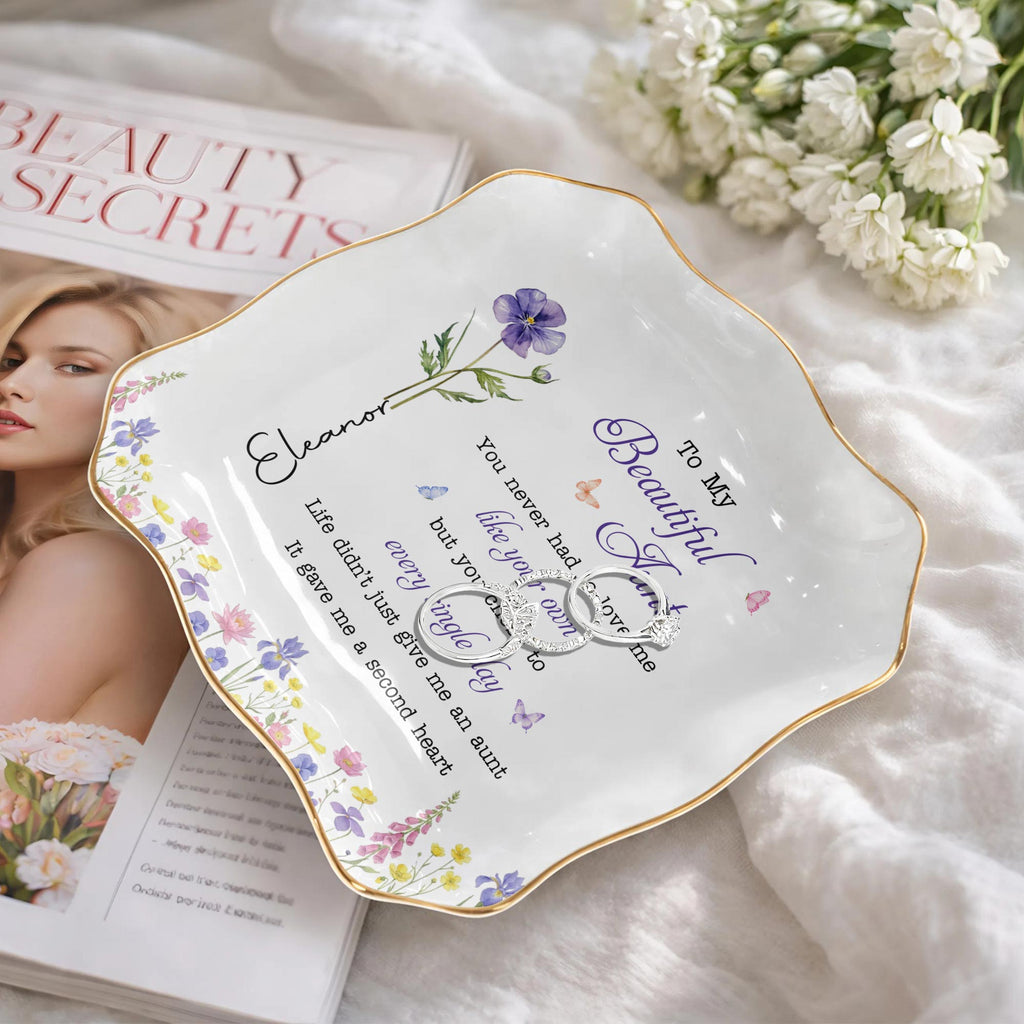 Personalized Lace Jewelry Dish Custom Aunt Gift for Birthday Lace Square Jewelry Dish GradoCreations