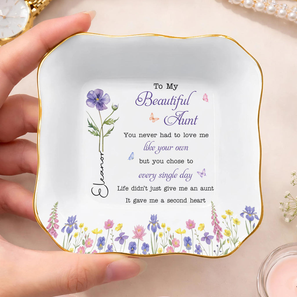 Personalized Lace Jewelry Dish Custom Aunt Gift for Birthday Lace Square Jewelry Dish GradoCreations