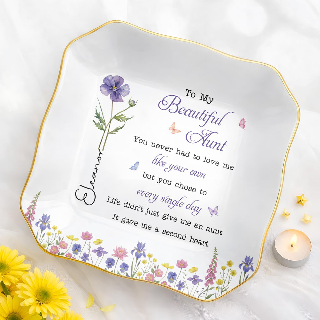 Personalized Lace Jewelry Dish Custom Aunt Gift for Birthday Lace Square Jewelry Dish GradoCreations