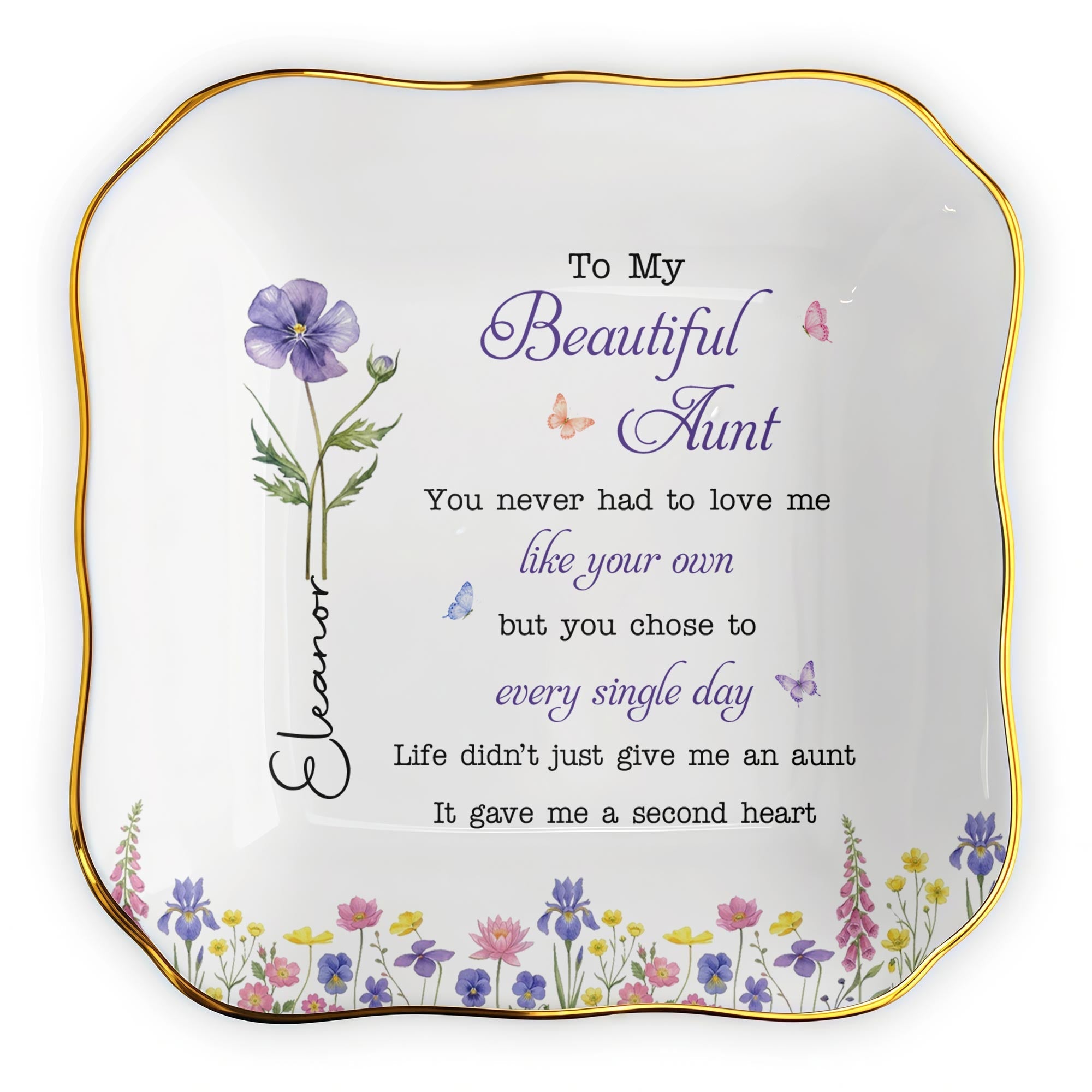 Personalized Lace Jewelry Dish Custom Aunt Gift for Birthday Lace Square Jewelry Dish GradoCreations