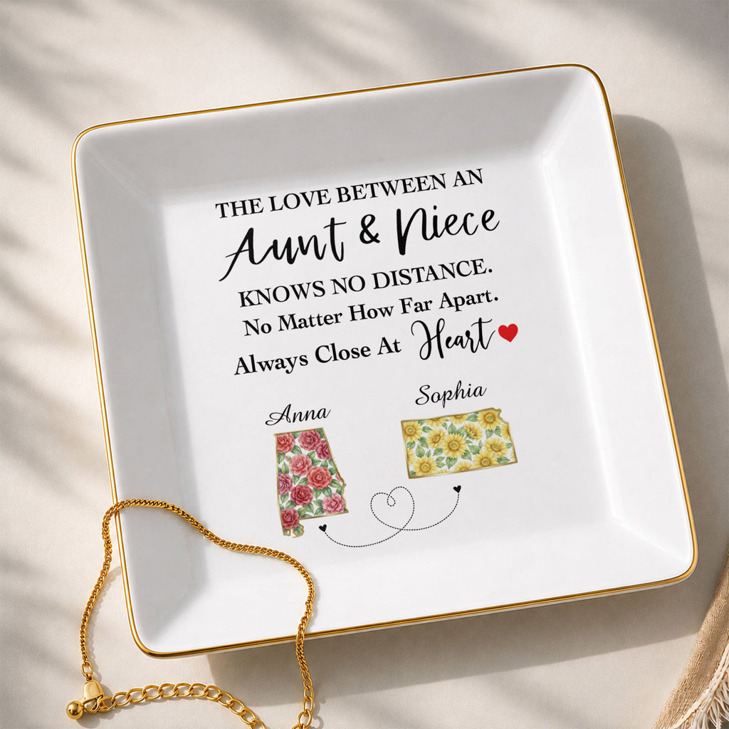 Personalized Square Ceramic Jewelry Dish Custom State Art Gift for Aunt Jewelry Dish GradoCreations