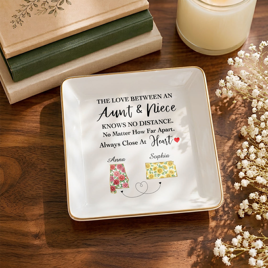 Personalized Square Ceramic Jewelry Dish Custom State Art Gift for Aunt Jewelry Dish GradoCreations