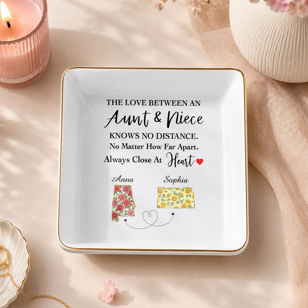 Personalized Square Ceramic Jewelry Dish Custom State Art Gift for Aunt Jewelry Dish GradoCreations