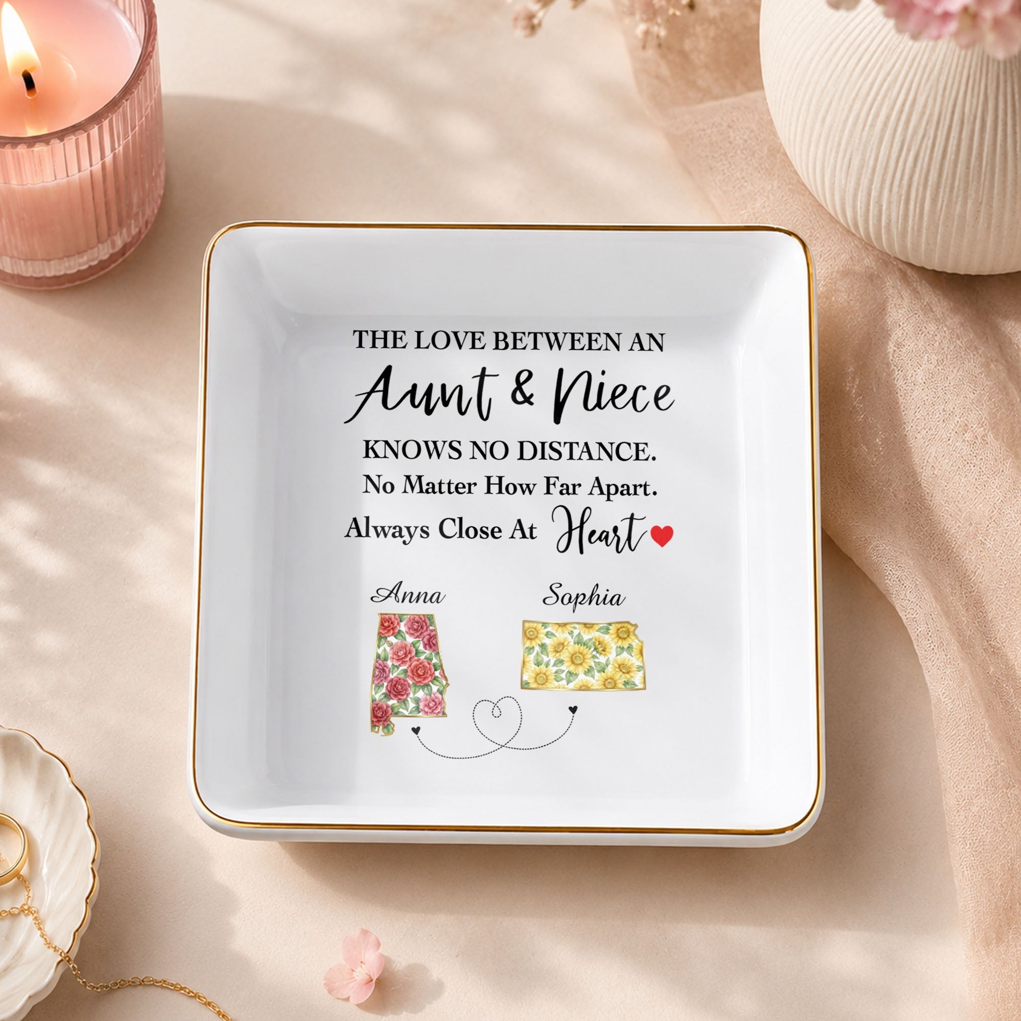 Personalized Square Ceramic Jewelry Dish Custom State Art Gift for Aunt Jewelry Dish GradoCreations