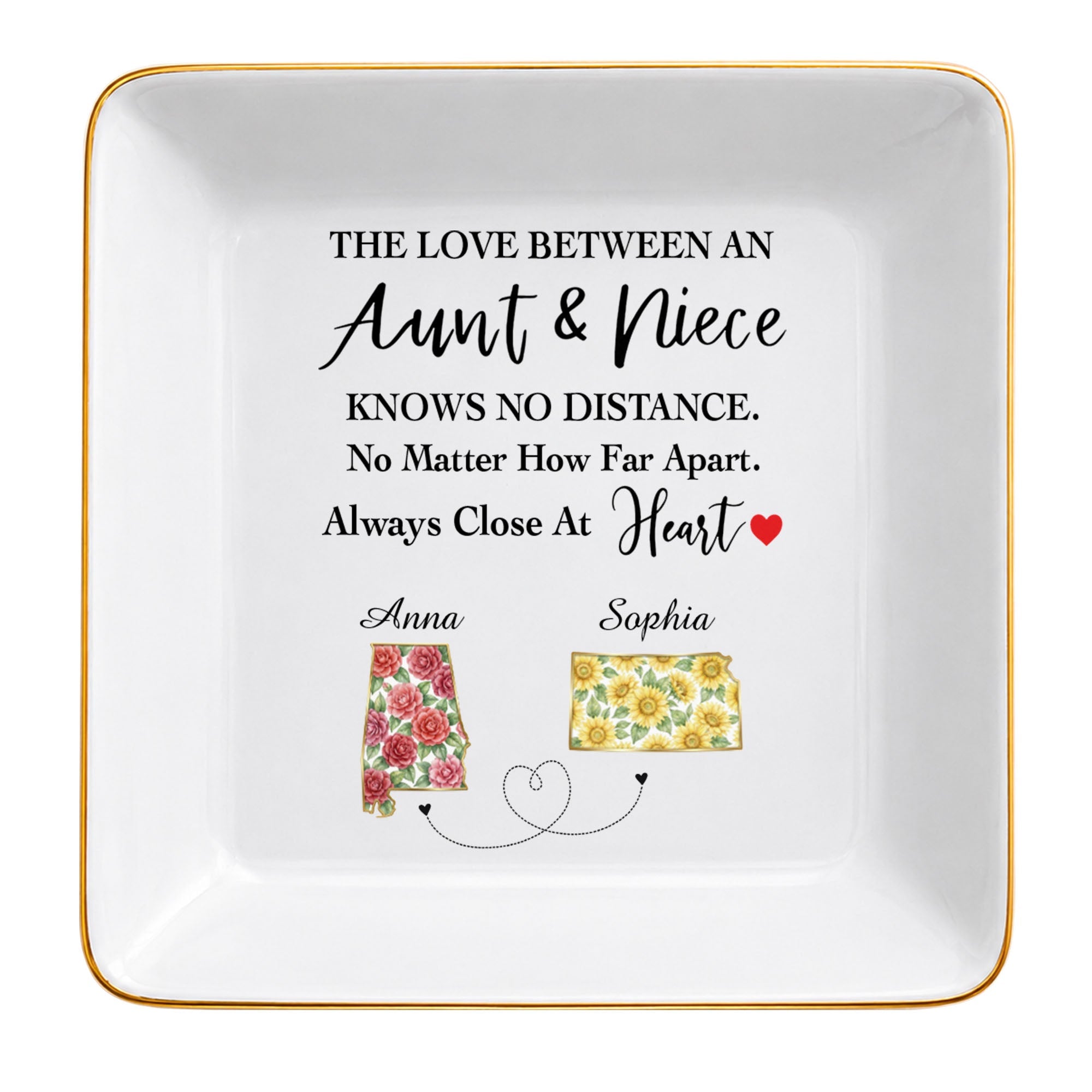 Personalized Square Ceramic Jewelry Dish Custom State Art Gift for Aunt Jewelry Dish GradoCreations