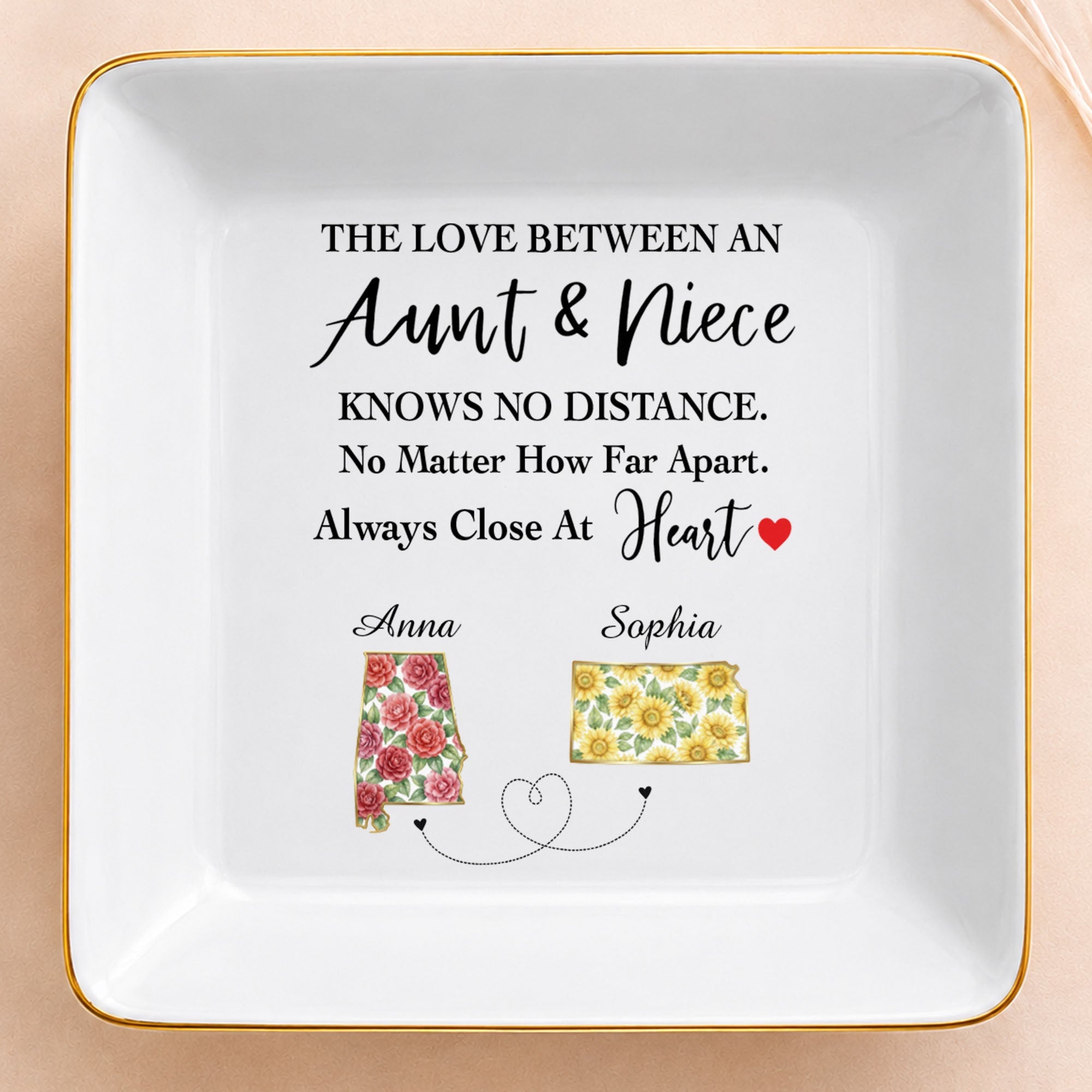 Personalized Square Ceramic Jewelry Dish Custom State Art Gift for Aunt Jewelry Dish GradoCreations