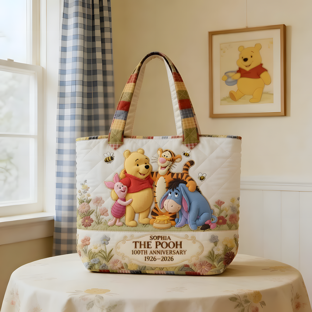 Personalized Quilted Tote Bag Disney Winnie the Pooh Anniversary Gift for Movie Fans