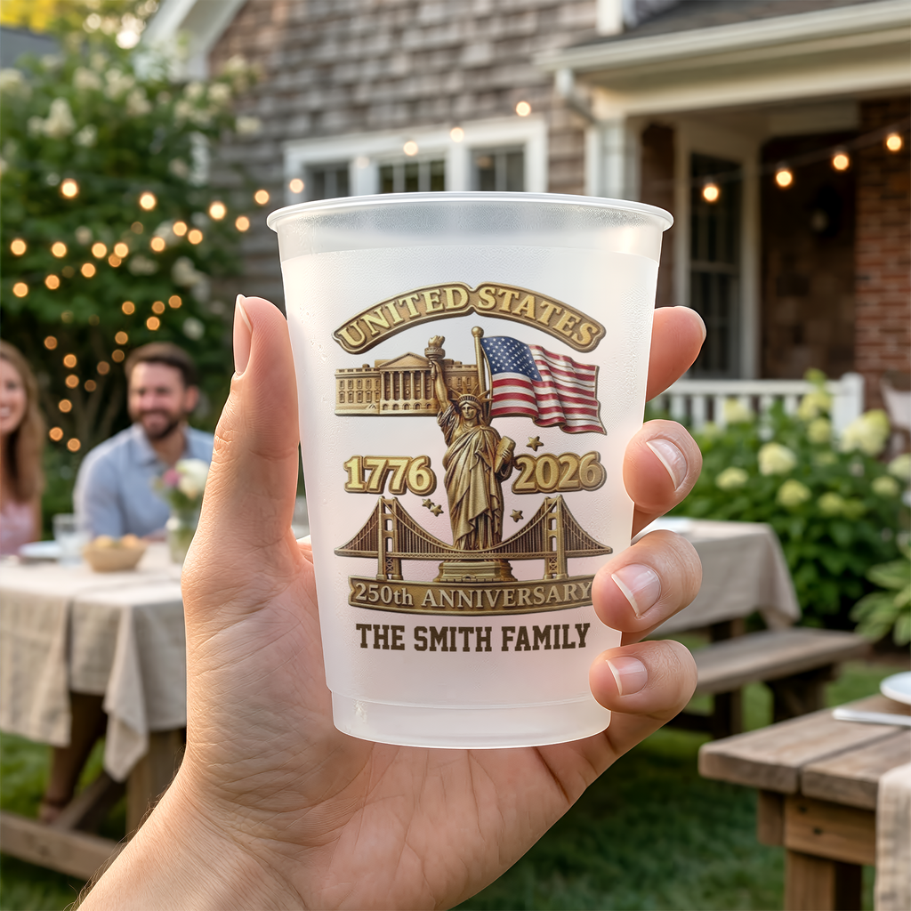 Personalized Frosted Celebration Cups for Patriotic Families - 250th Anniversary USA Gift