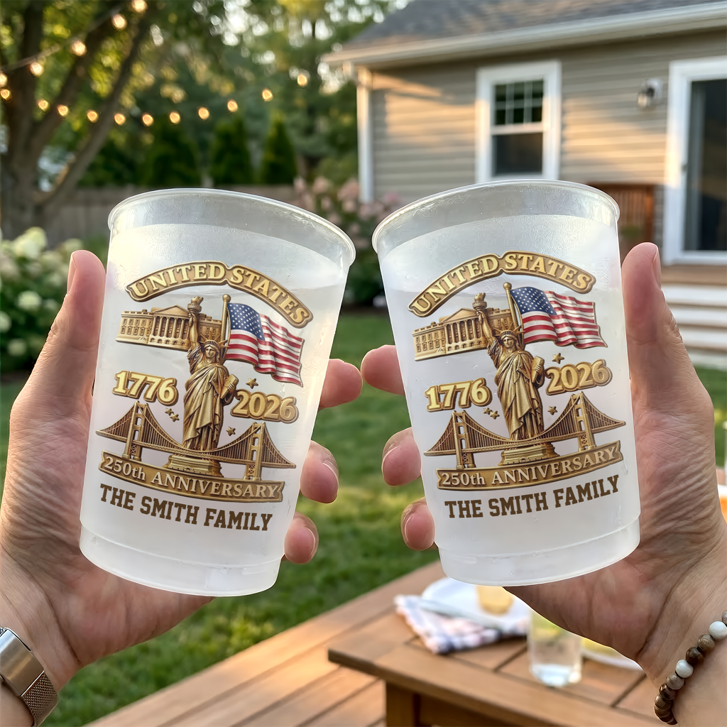 Personalized Frosted Celebration Cups for Patriotic Families - 250th Anniversary USA Gift