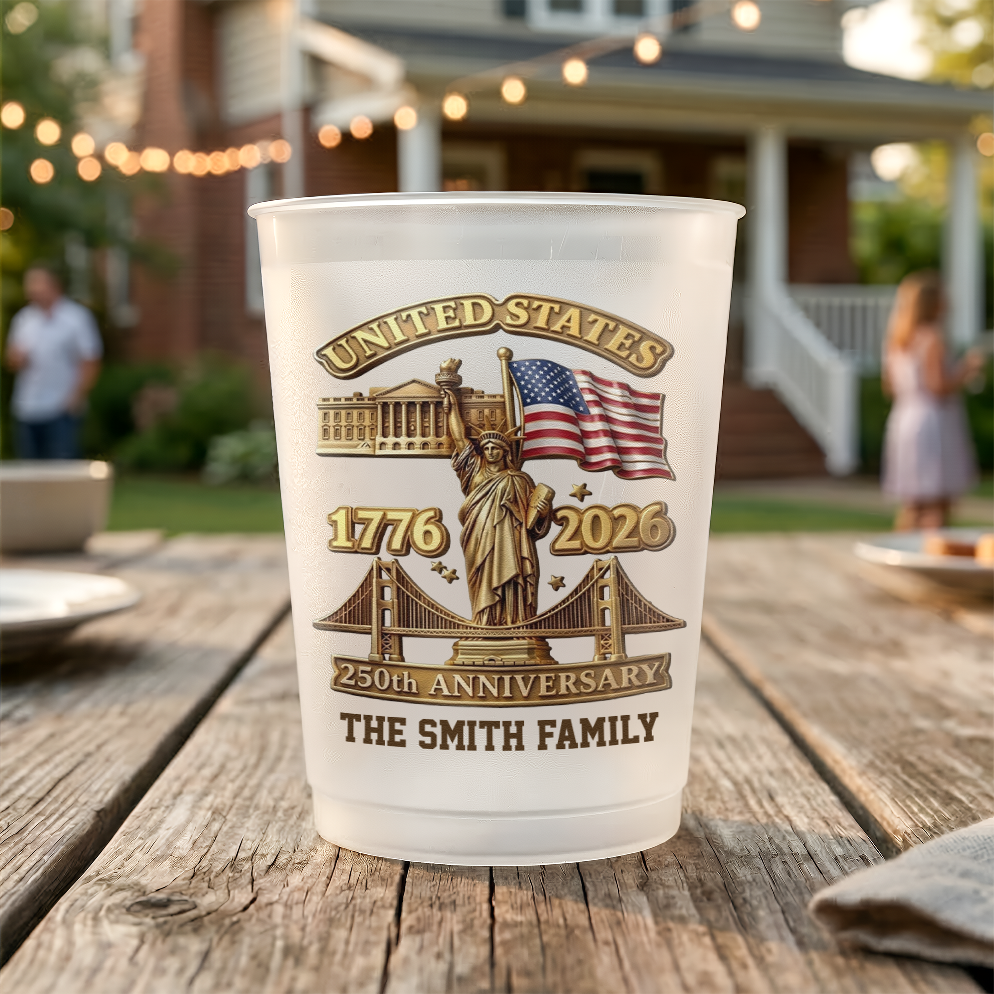 Personalized Frosted Celebration Cups for Patriotic Families - 250th Anniversary USA Gift