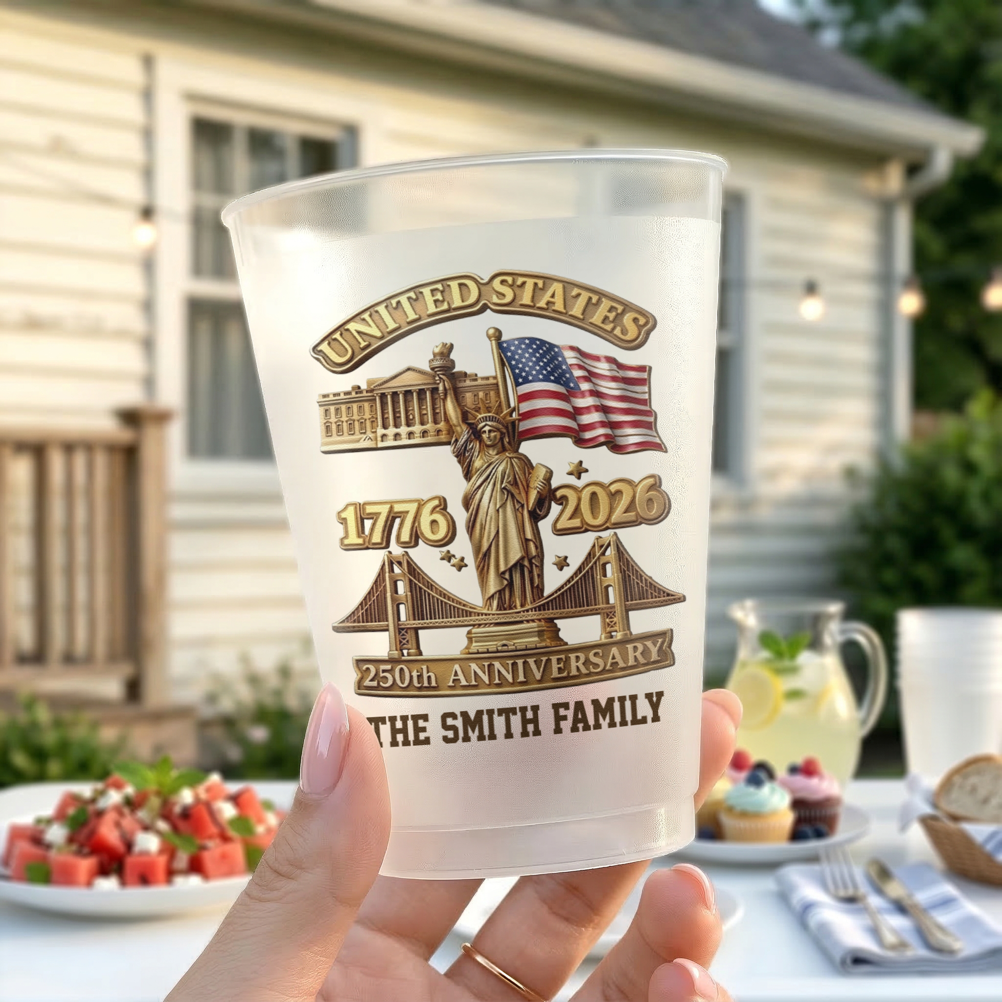 Personalized Frosted Celebration Cups for Patriotic Families - 250th Anniversary USA Gift