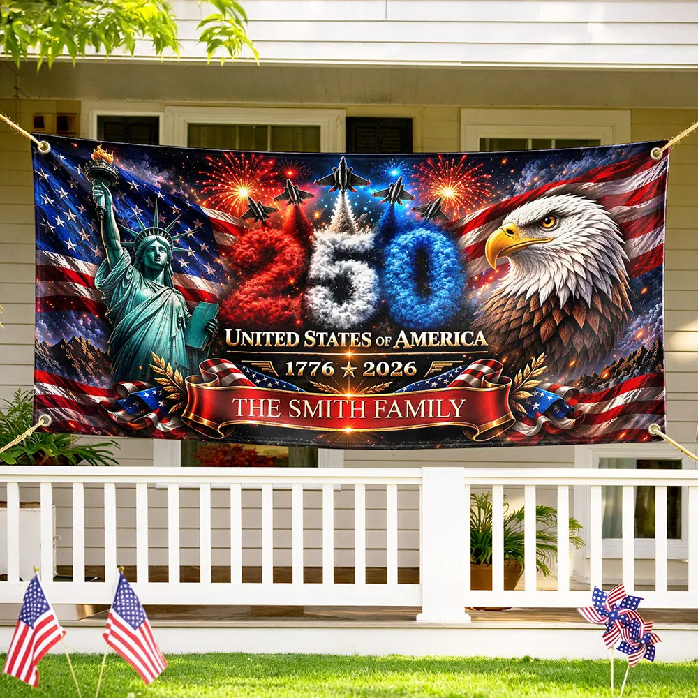 Personalized America 250th Anniversary Family Name Banner Decor