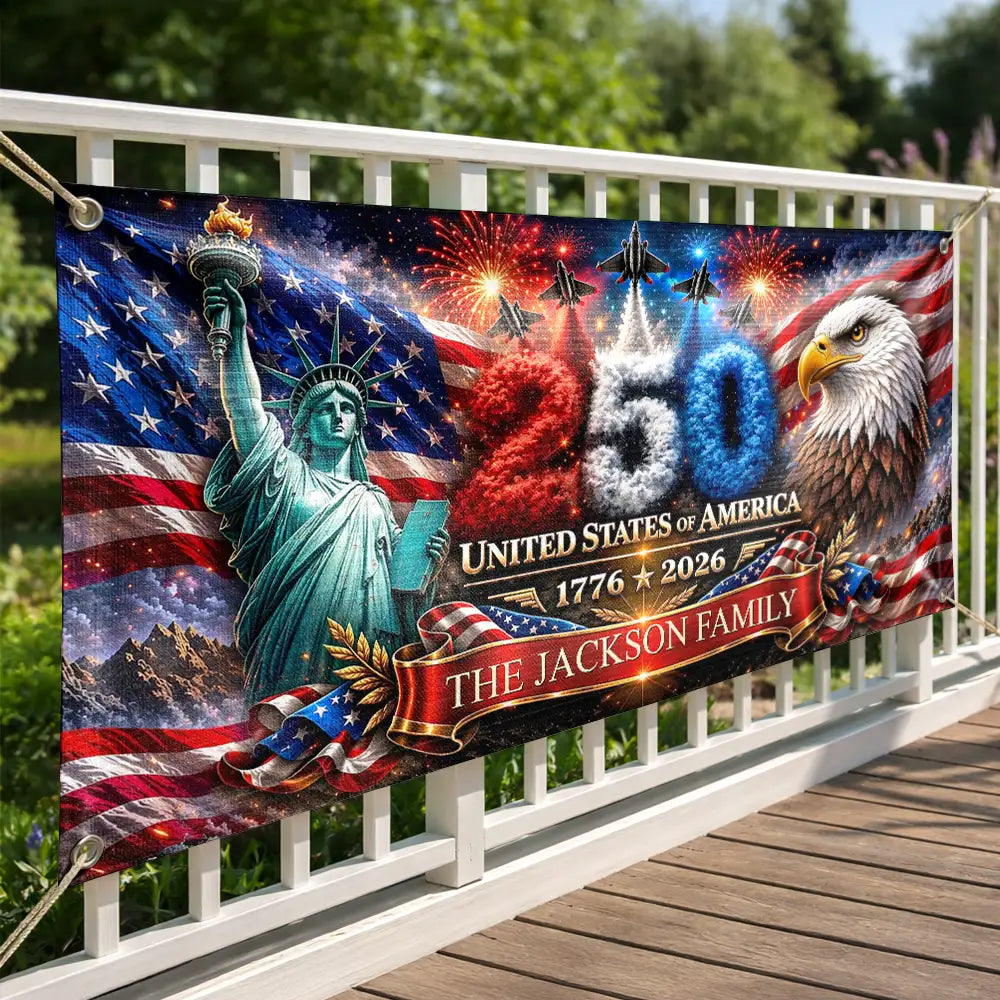 Personalized America 250th Anniversary Family Name Banner Decor