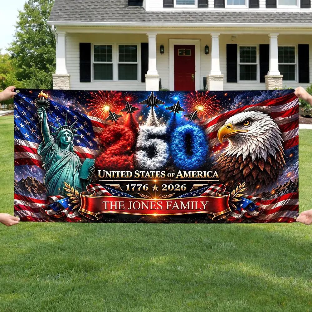 Personalized America 250th Anniversary Family Name Banner Decor